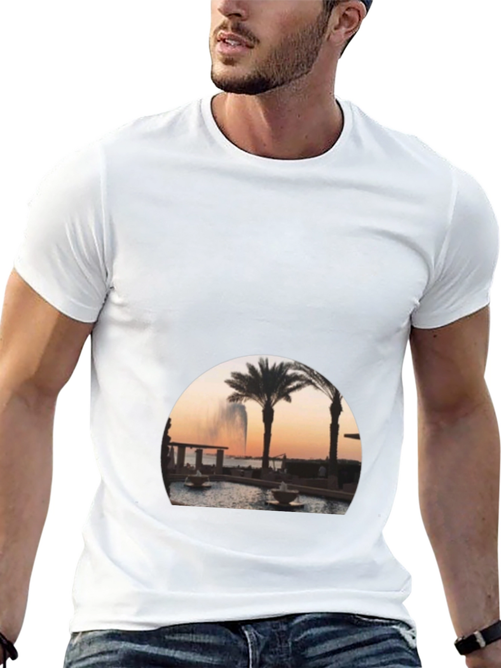 Black Palm Tree Fountain Graphic Tee