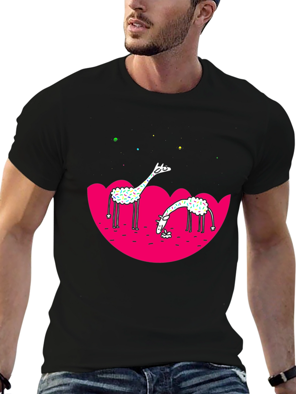 Giraffe Graphic Tee - Black Cotton T-Shirt