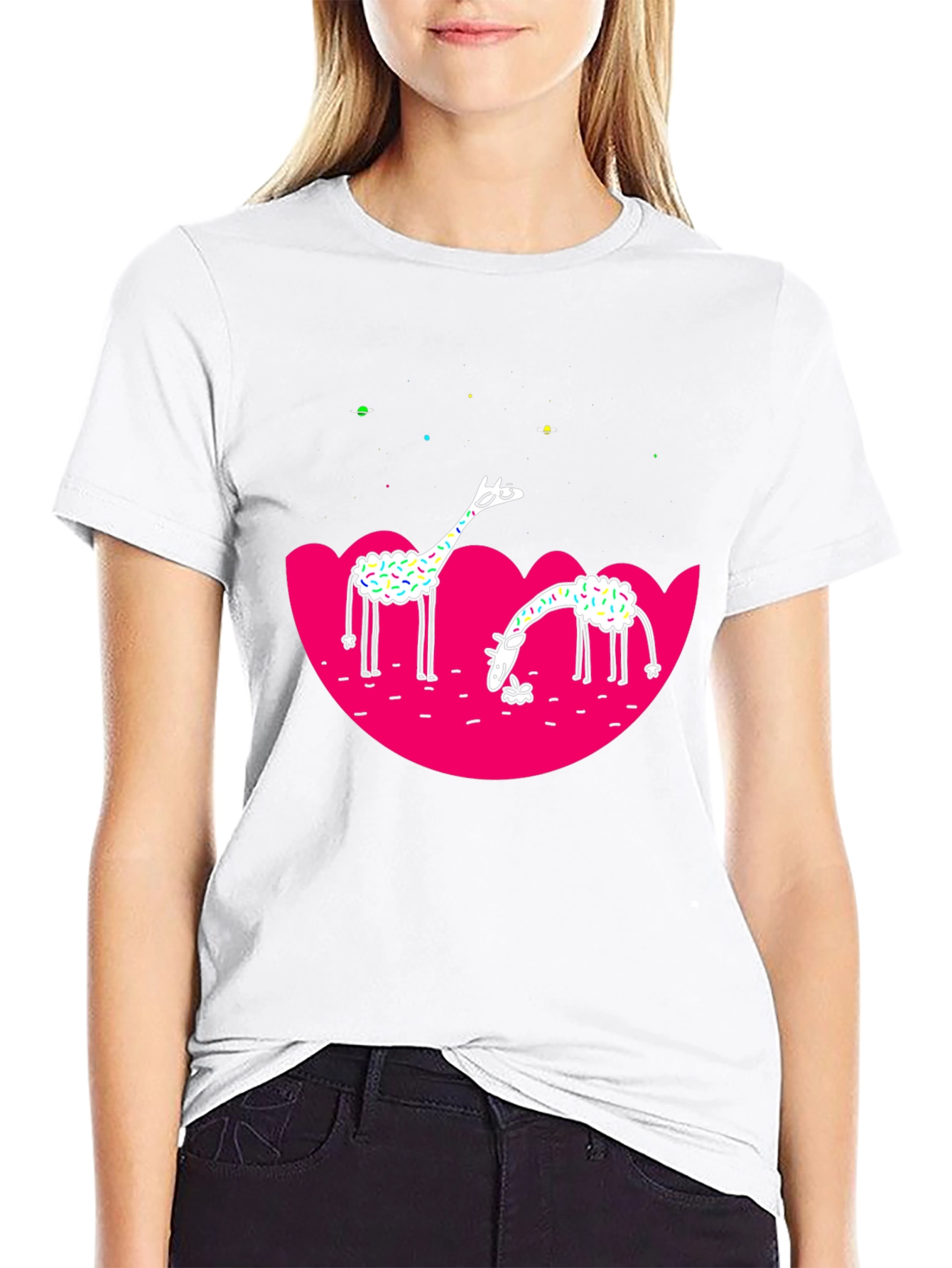 Giraffe Graphic Tee - Black Cotton T-Shirt