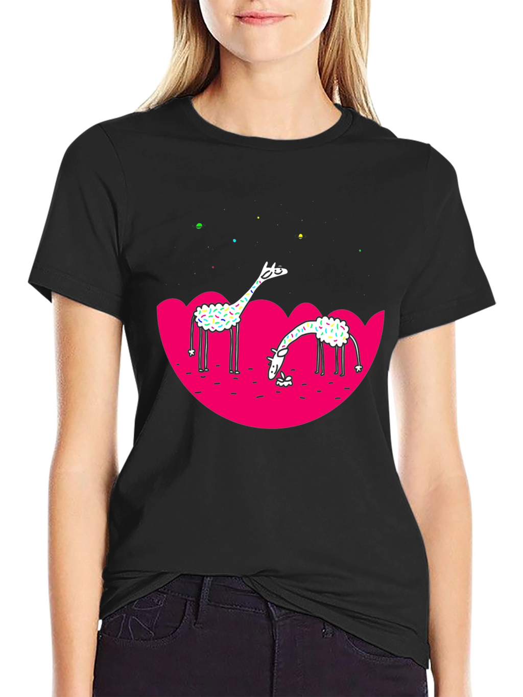 Giraffe Graphic Tee - Black Cotton T-Shirt