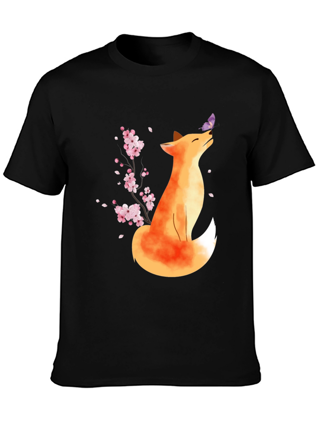 Fox and Butterfly Black T-Shirt