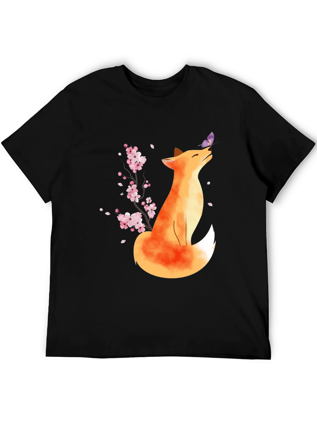 Fox and Butterfly Black T-Shirt