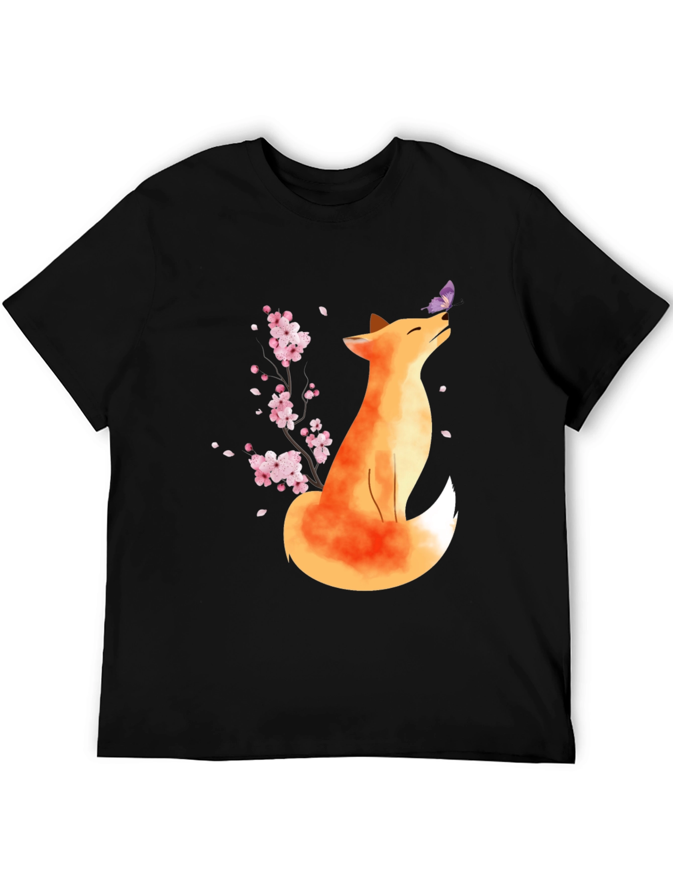 Fox and Butterfly Black T-Shirt