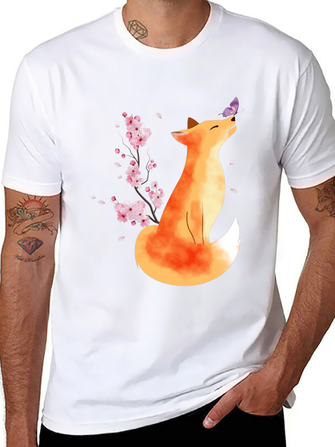 Fox and Butterfly Black T-Shirt