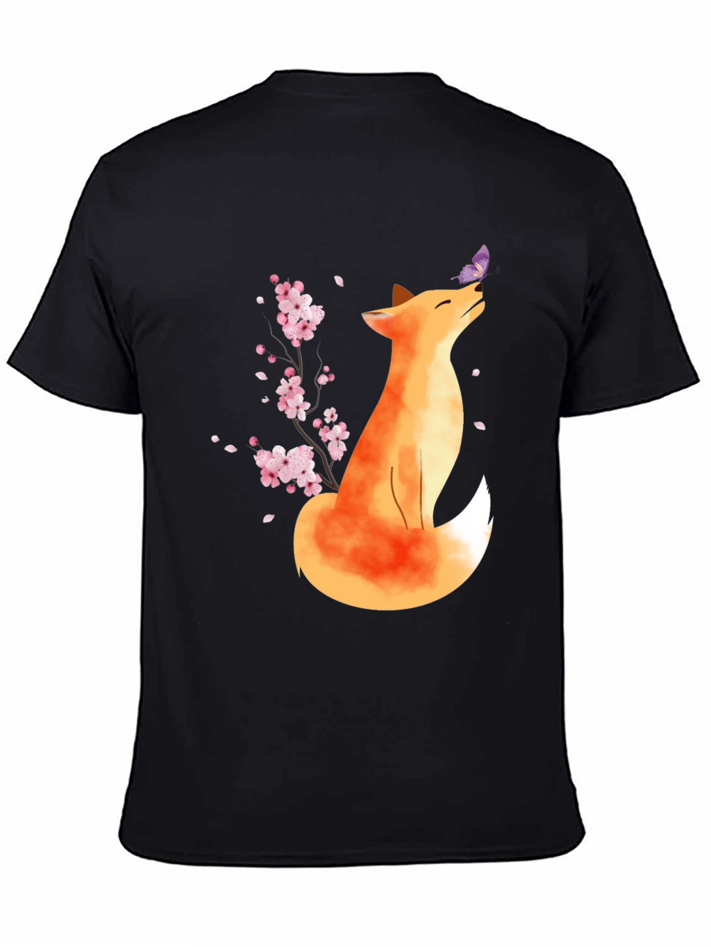Fox and Butterfly Black T-Shirt