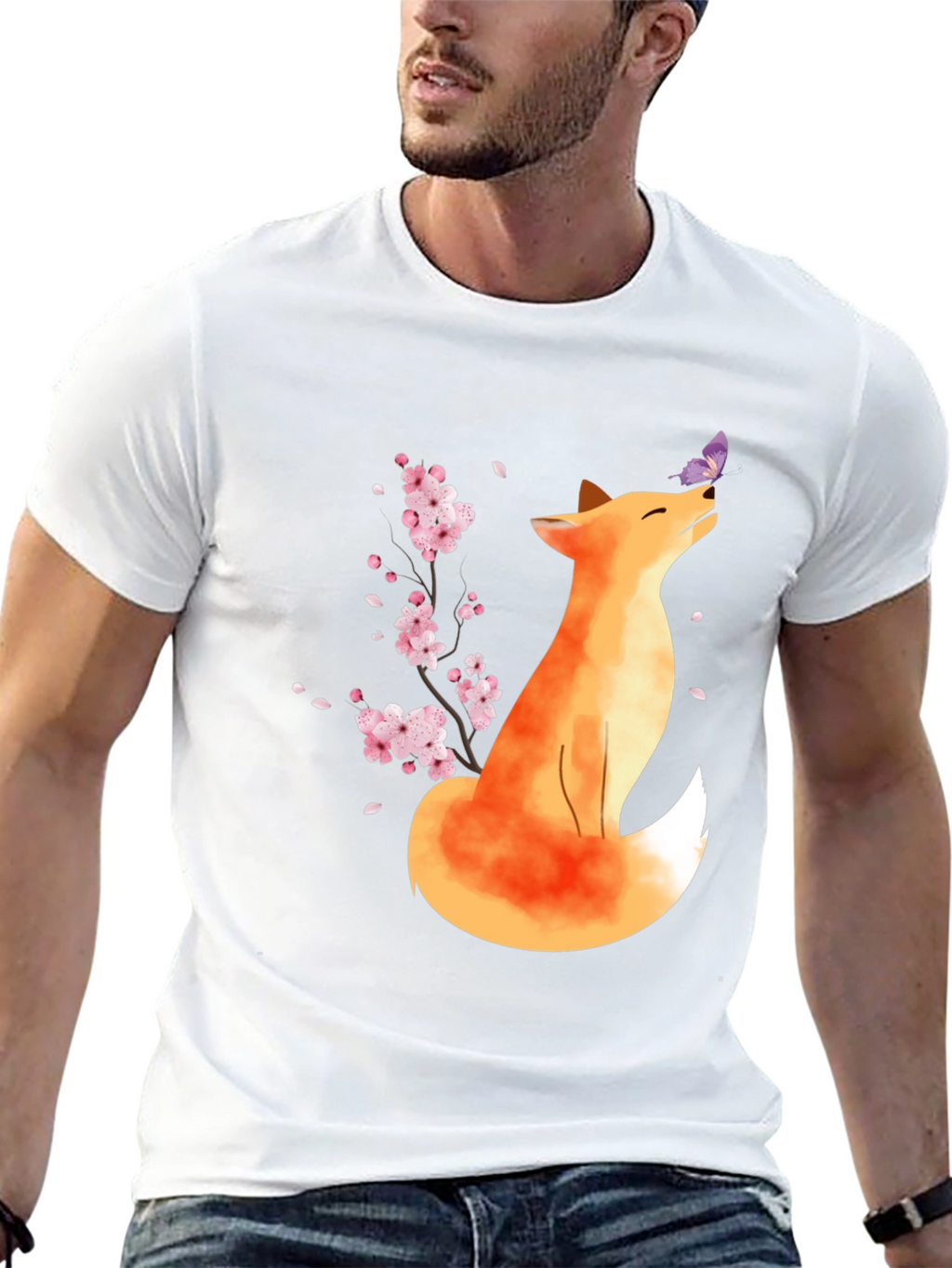 Fox and Butterfly Black T-Shirt