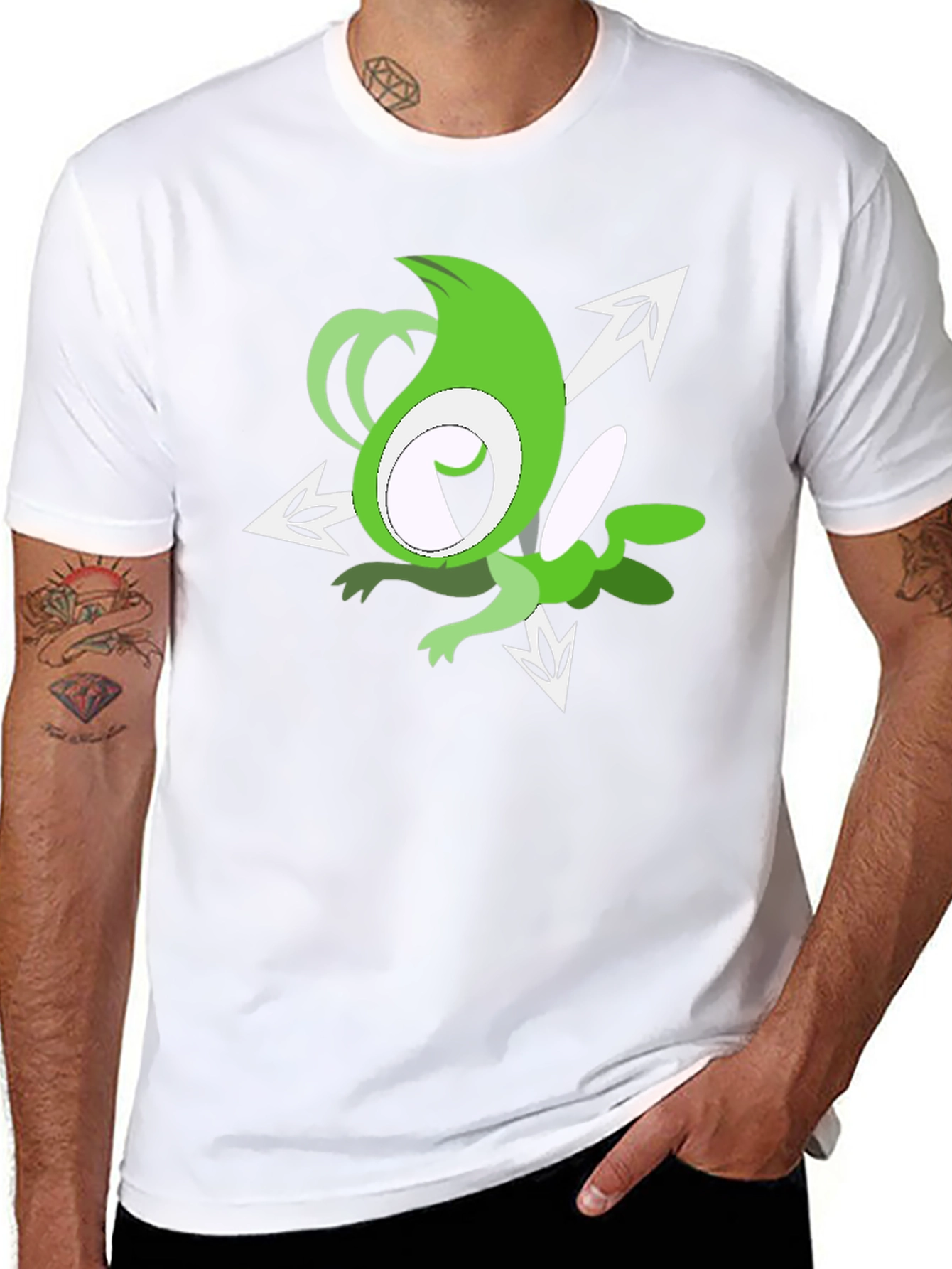Green Cartoon Character Black T-Shirt