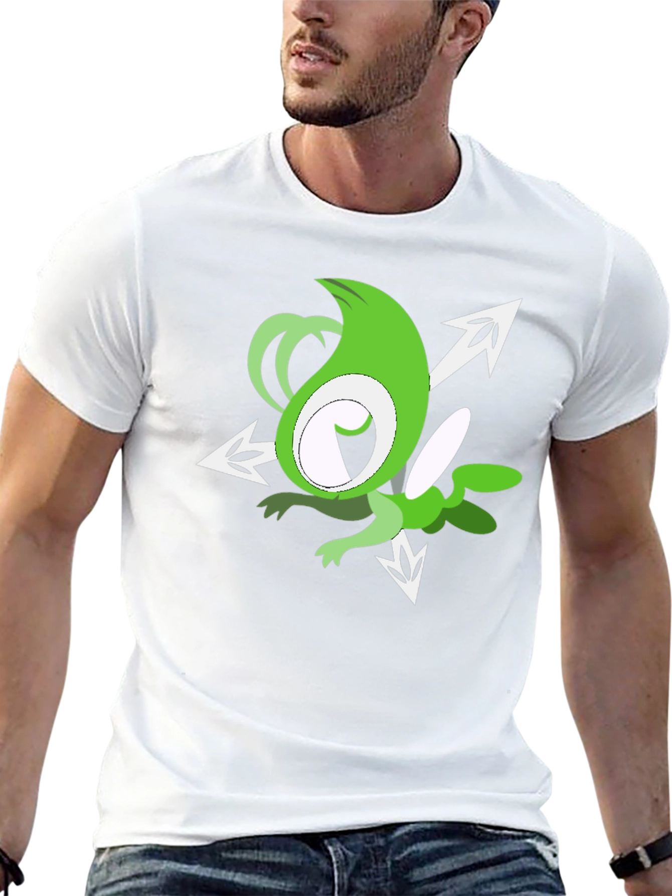 Green Cartoon Character Black T-Shirt