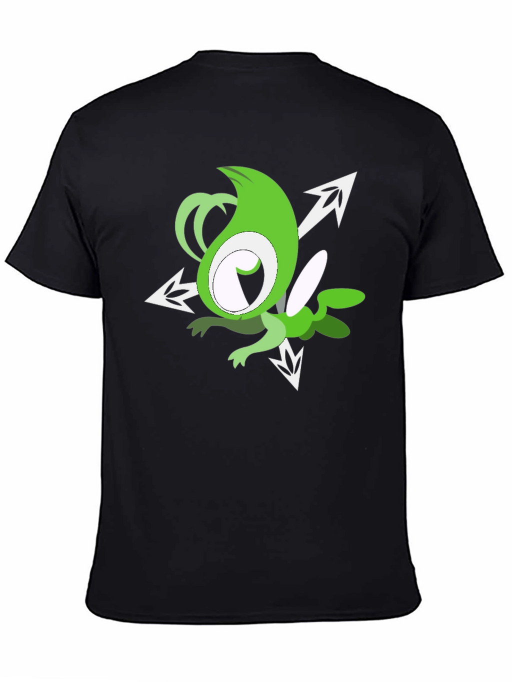 Green Cartoon Character Black T-Shirt