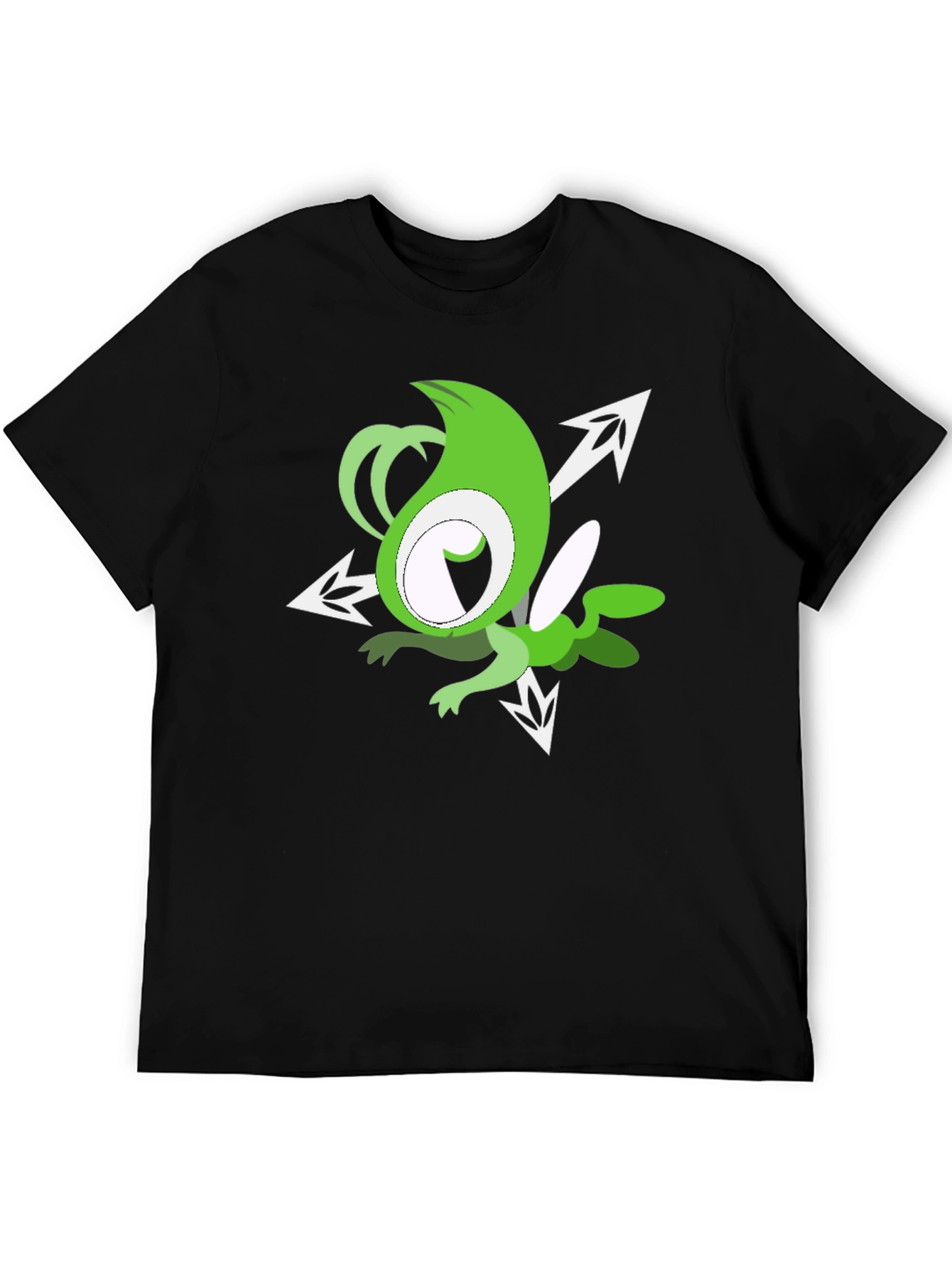 Green Cartoon Character Black T-Shirt