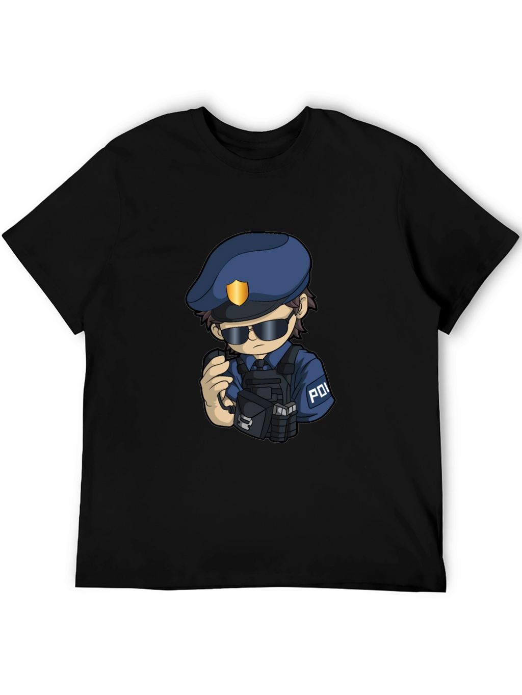 Police Cartoon Character Graphic Tee - Black