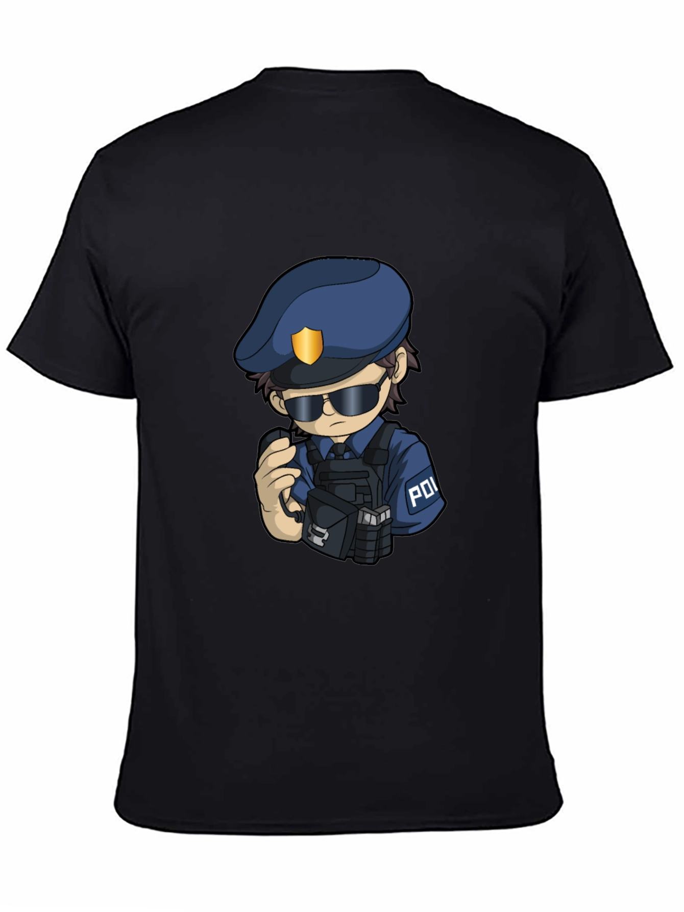 Police Cartoon Character Graphic Tee - Black