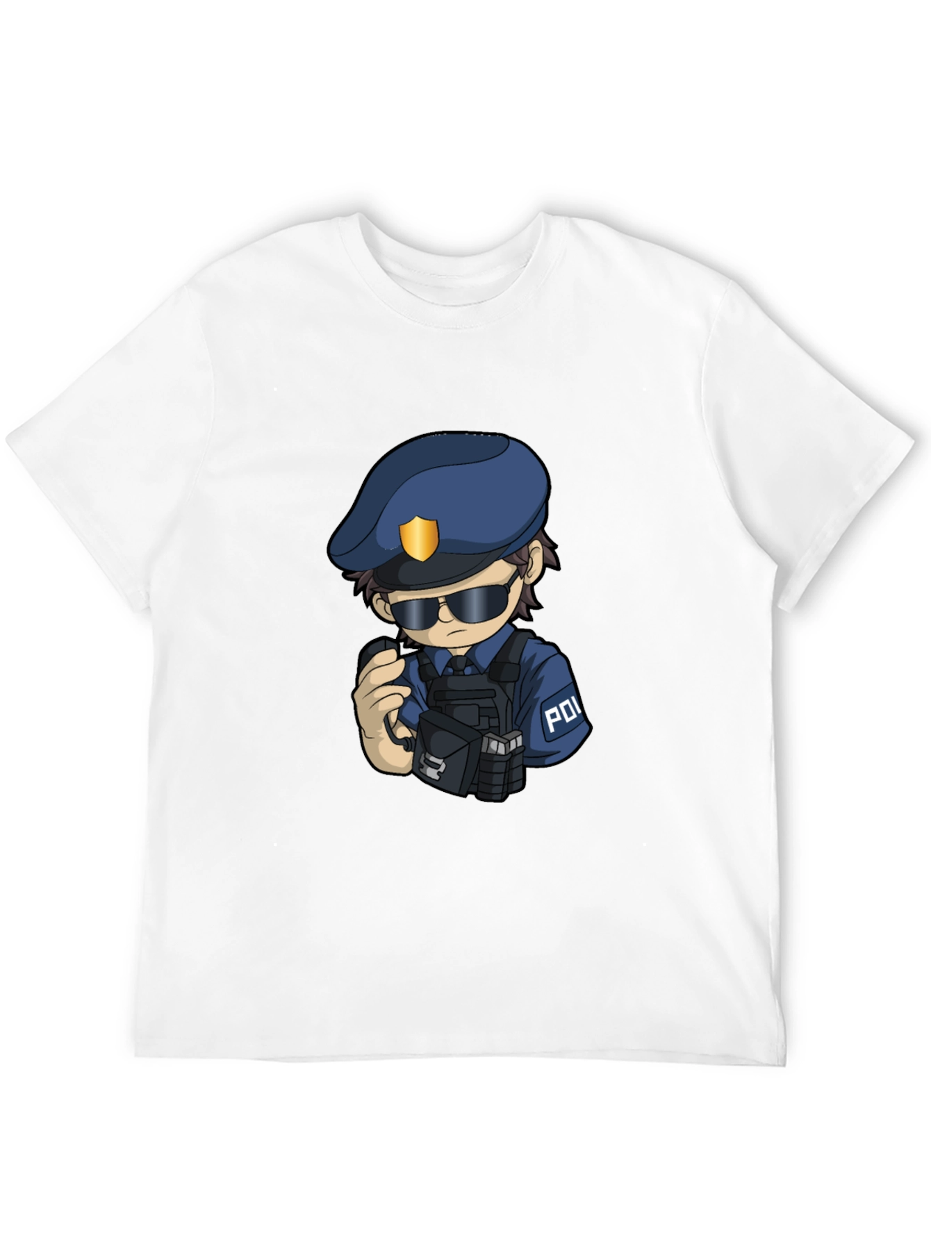 Police Cartoon Character Graphic Tee - Black