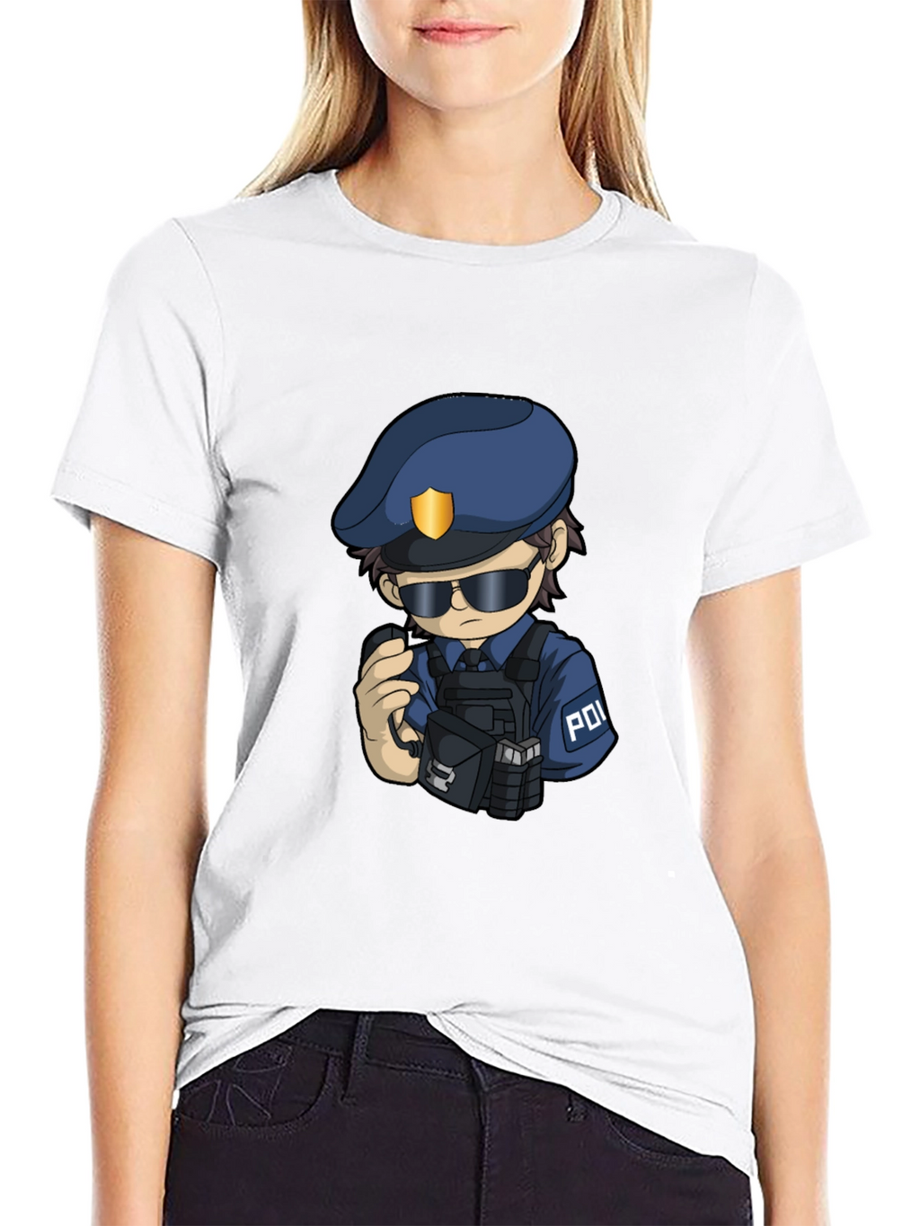 Police Cartoon Character Graphic Tee - Black