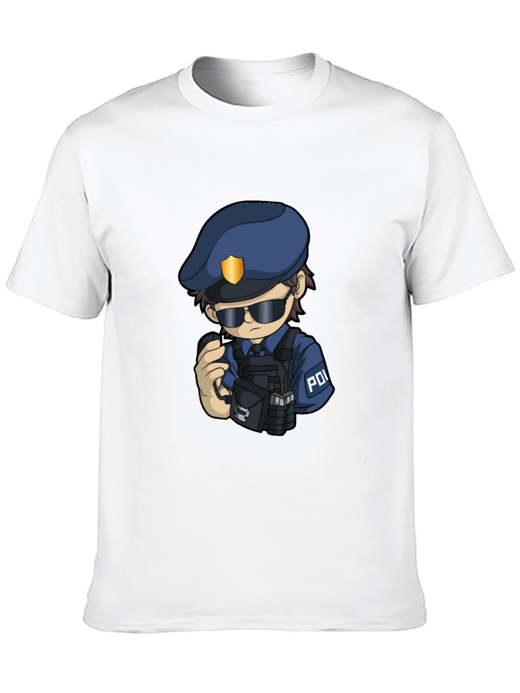 Police Cartoon Character Graphic Tee - Black