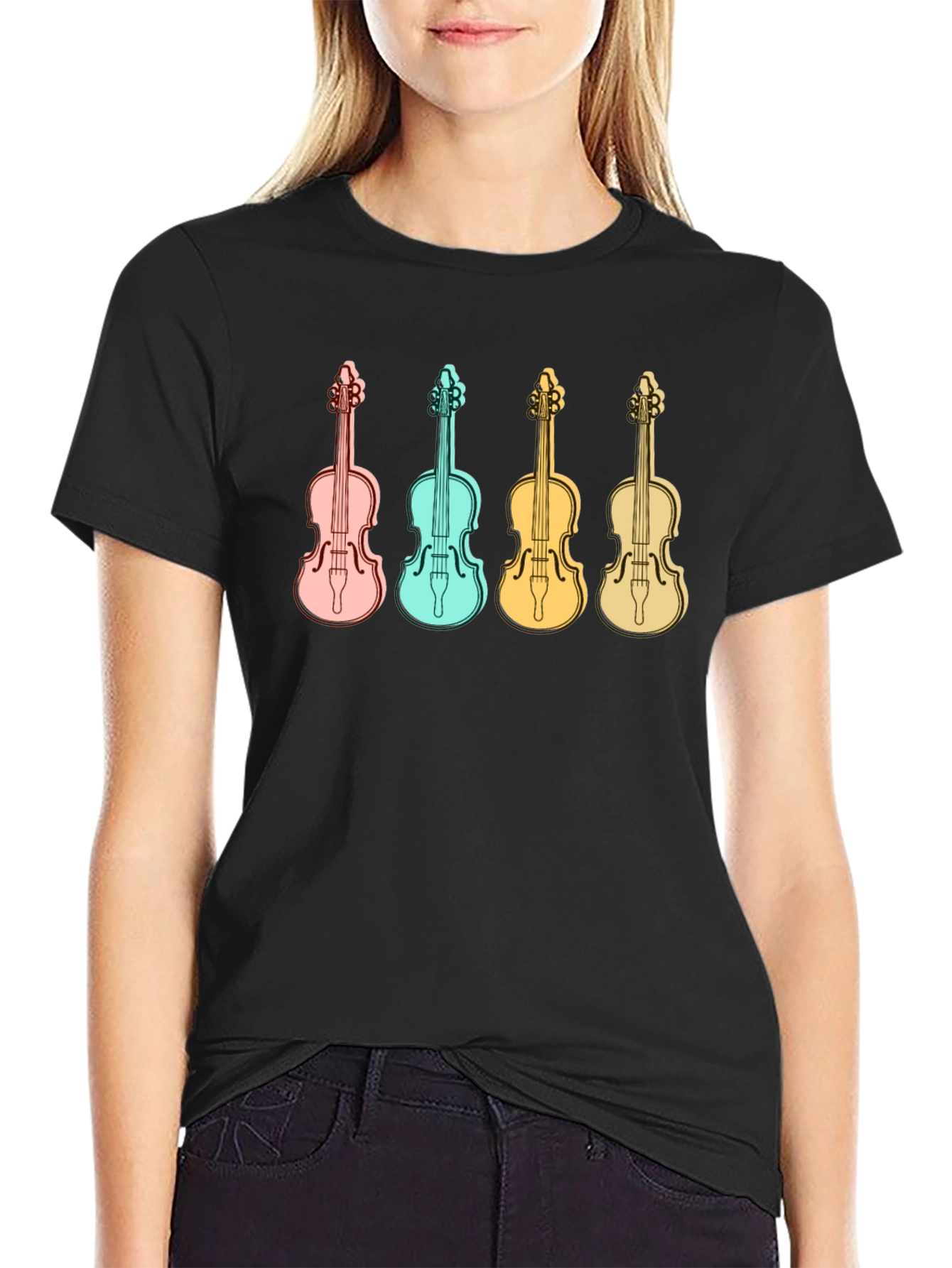 Musical T-Shirt with Colorful Violin Design