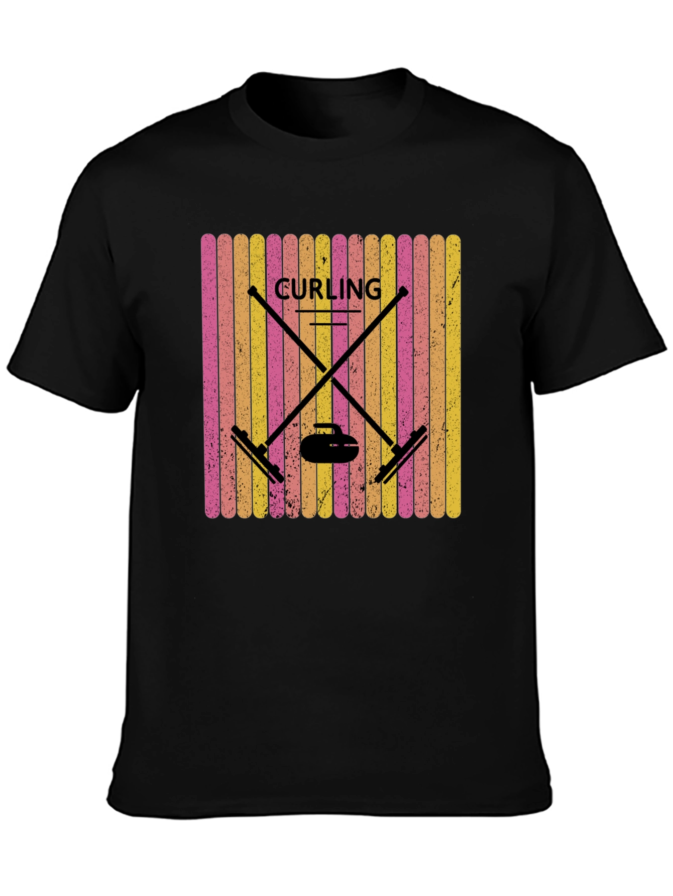Retro Curling T-Shirt - Black Sports Graphic Tee