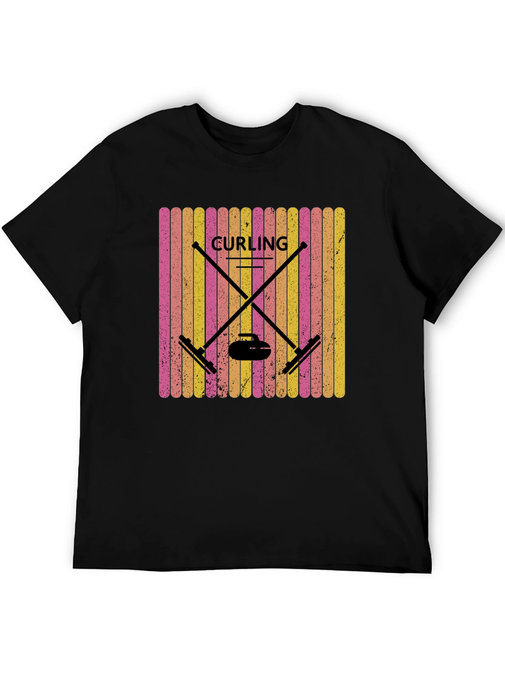 Retro Curling T-Shirt - Black Sports Graphic Tee