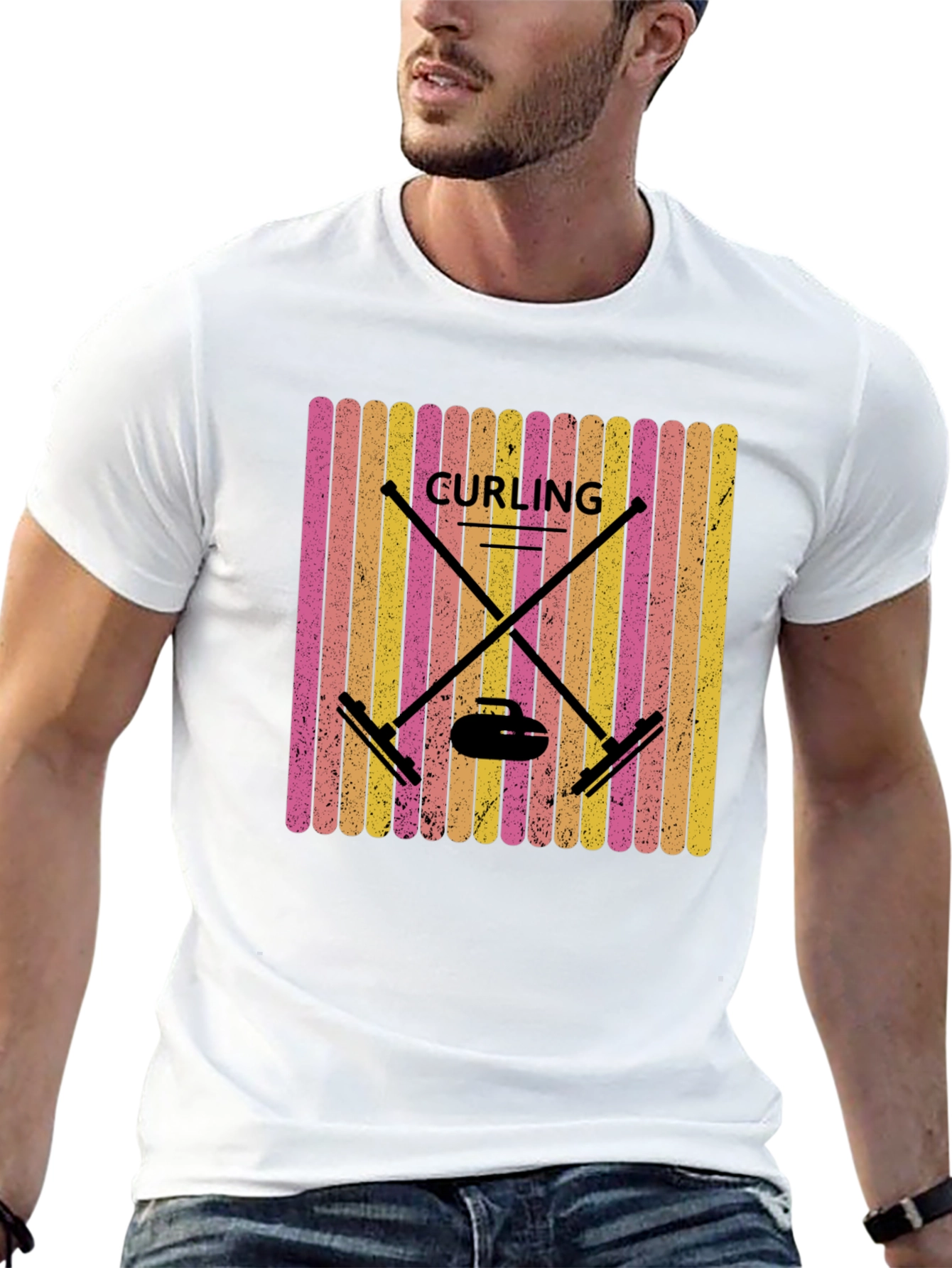 Retro Curling T-Shirt - Black Sports Graphic Tee