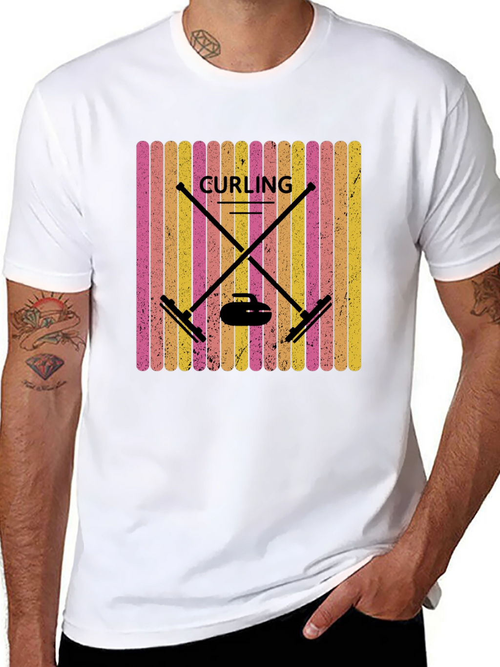 Retro Curling T-Shirt - Black Sports Graphic Tee