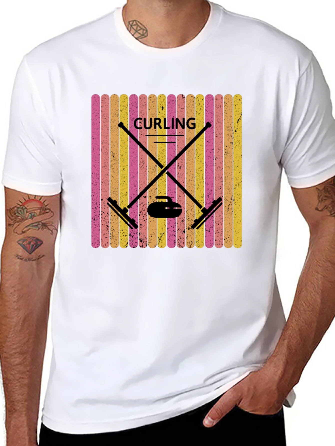 Retro Curling T-Shirt - Black Sports Graphic Tee