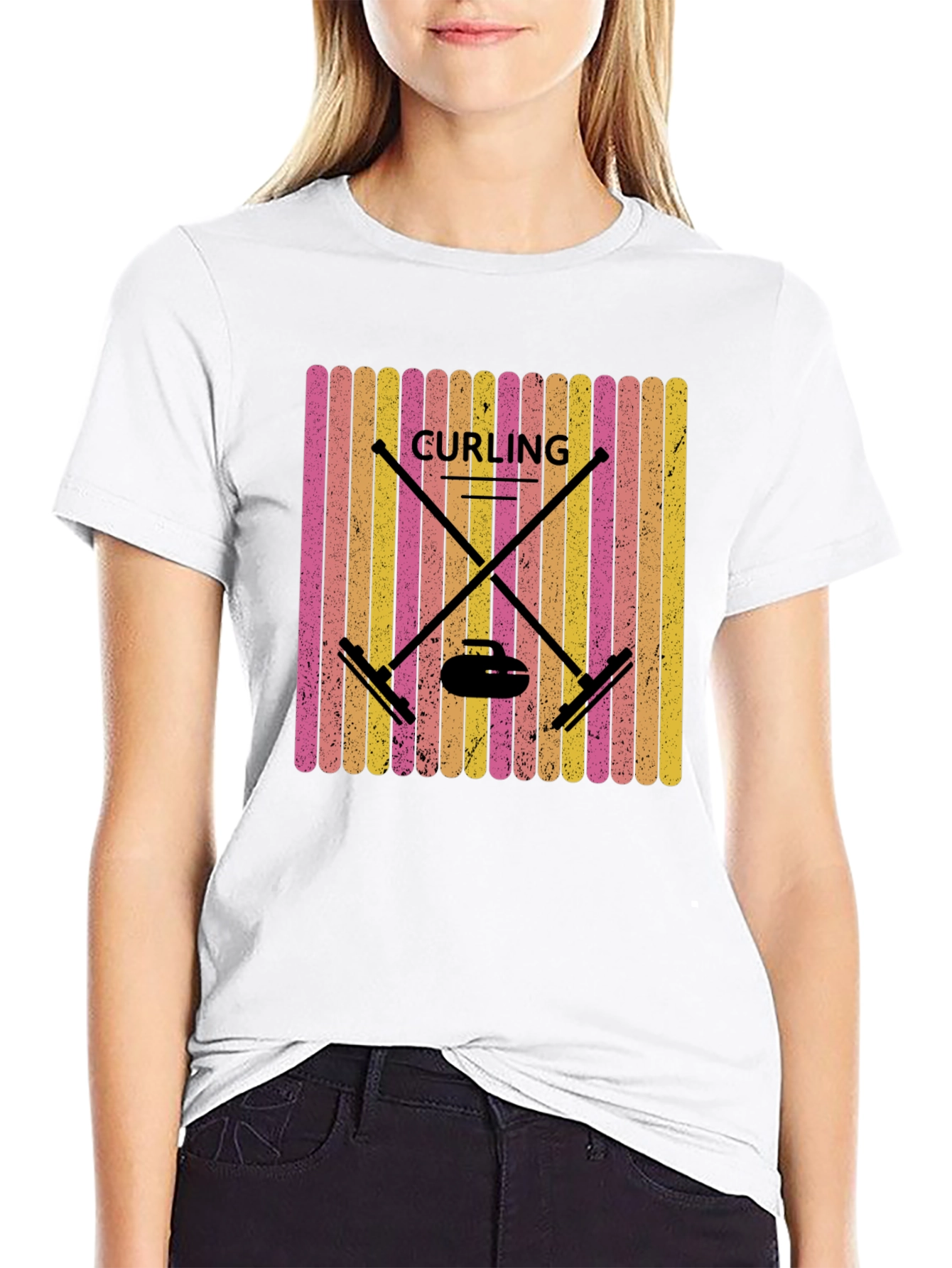 Retro Curling T-Shirt - Black Sports Graphic Tee