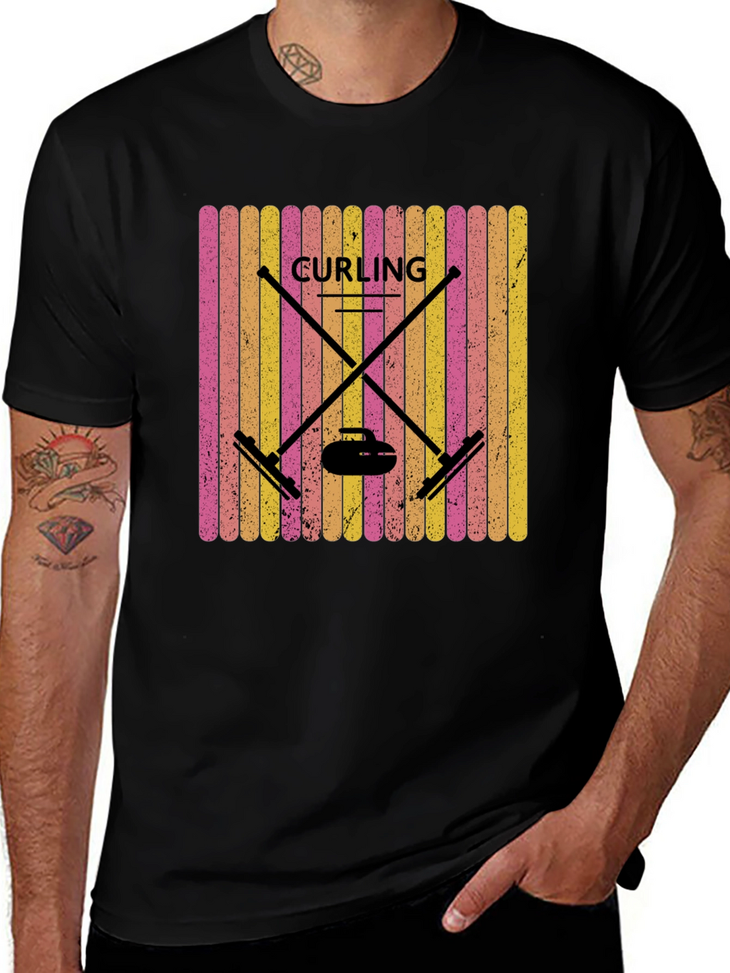 Retro Curling T-Shirt - Black Sports Graphic Tee