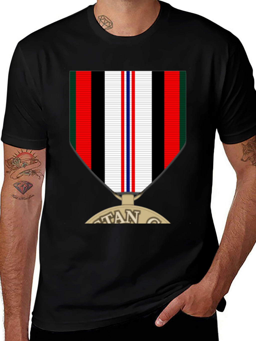 Veteran Medal Graphic Tee - Black Crew Neck T-Shirt