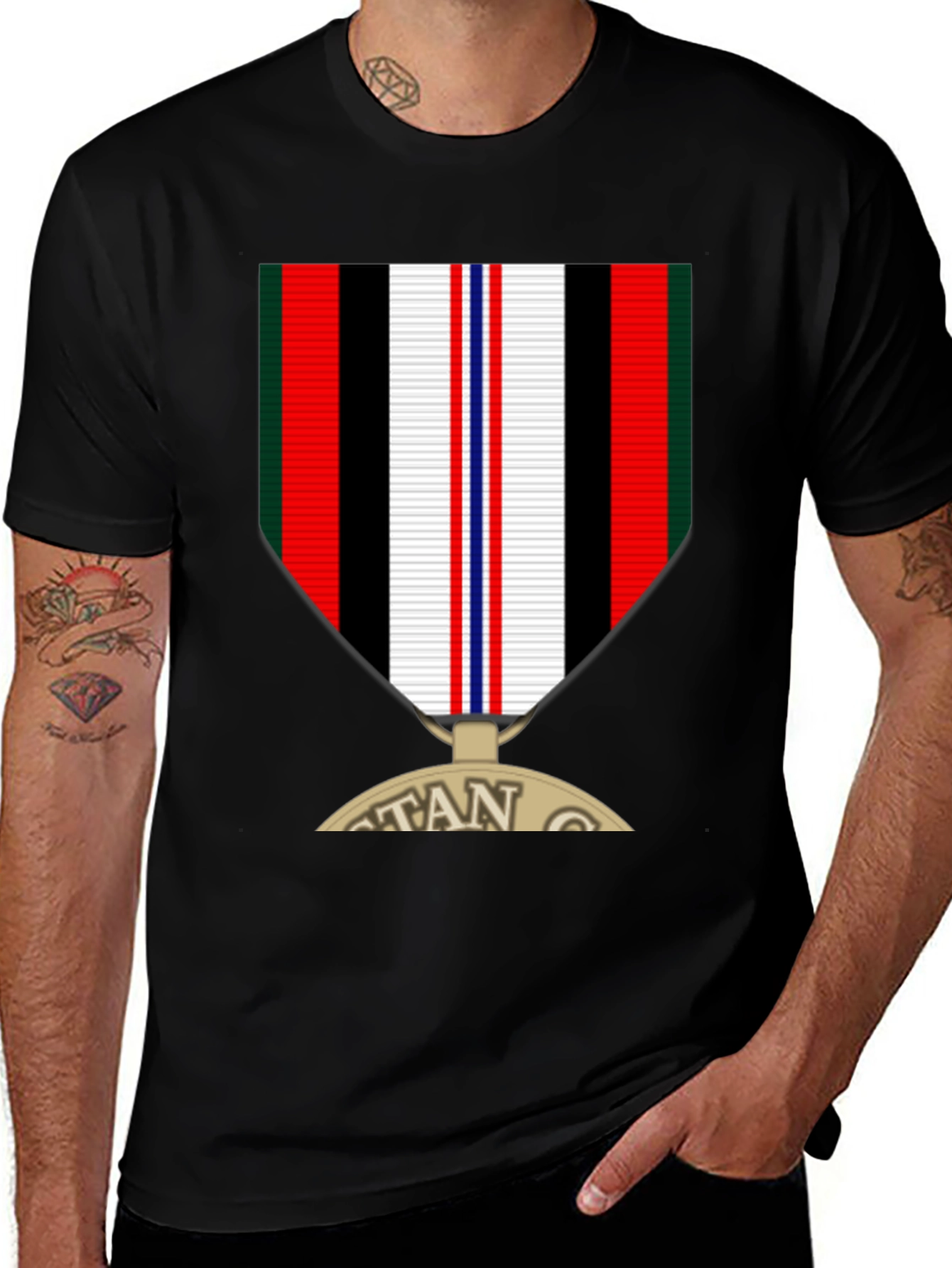 Veteran Medal Graphic Tee - Black Crew Neck T-Shirt