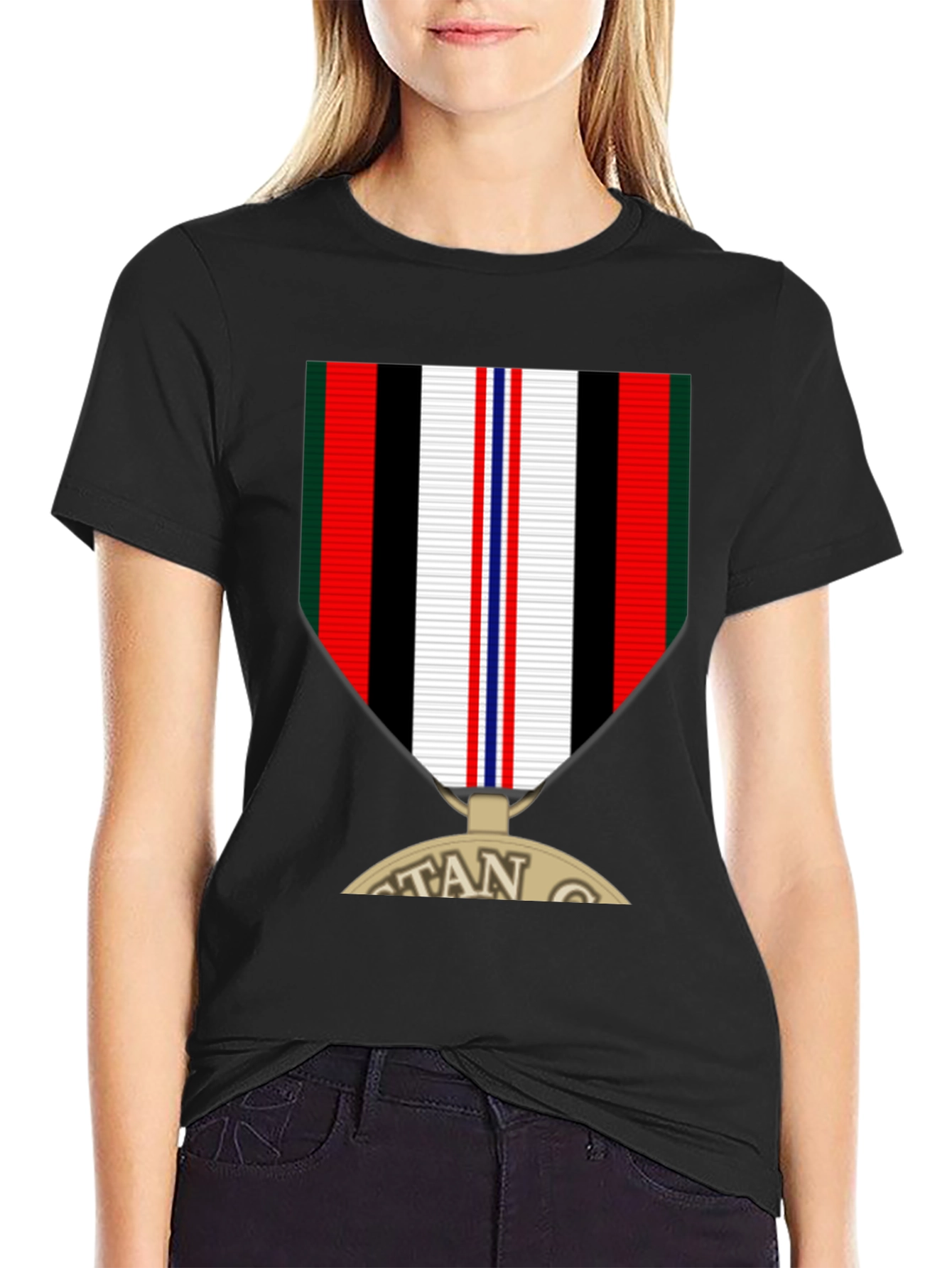 Veteran Medal Graphic Tee - Black Crew Neck T-Shirt
