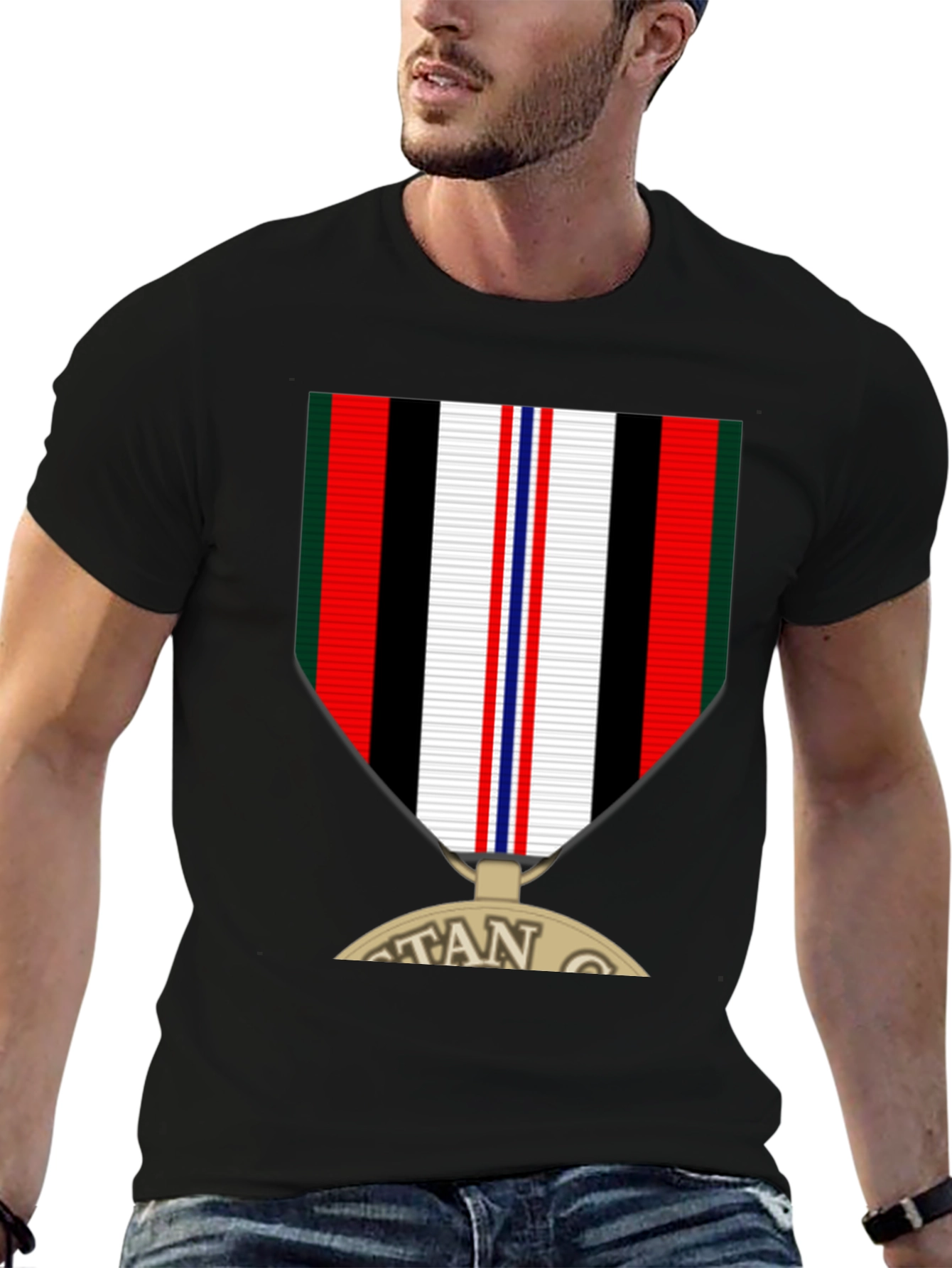 Veteran Medal Graphic Tee - Black Crew Neck T-Shirt