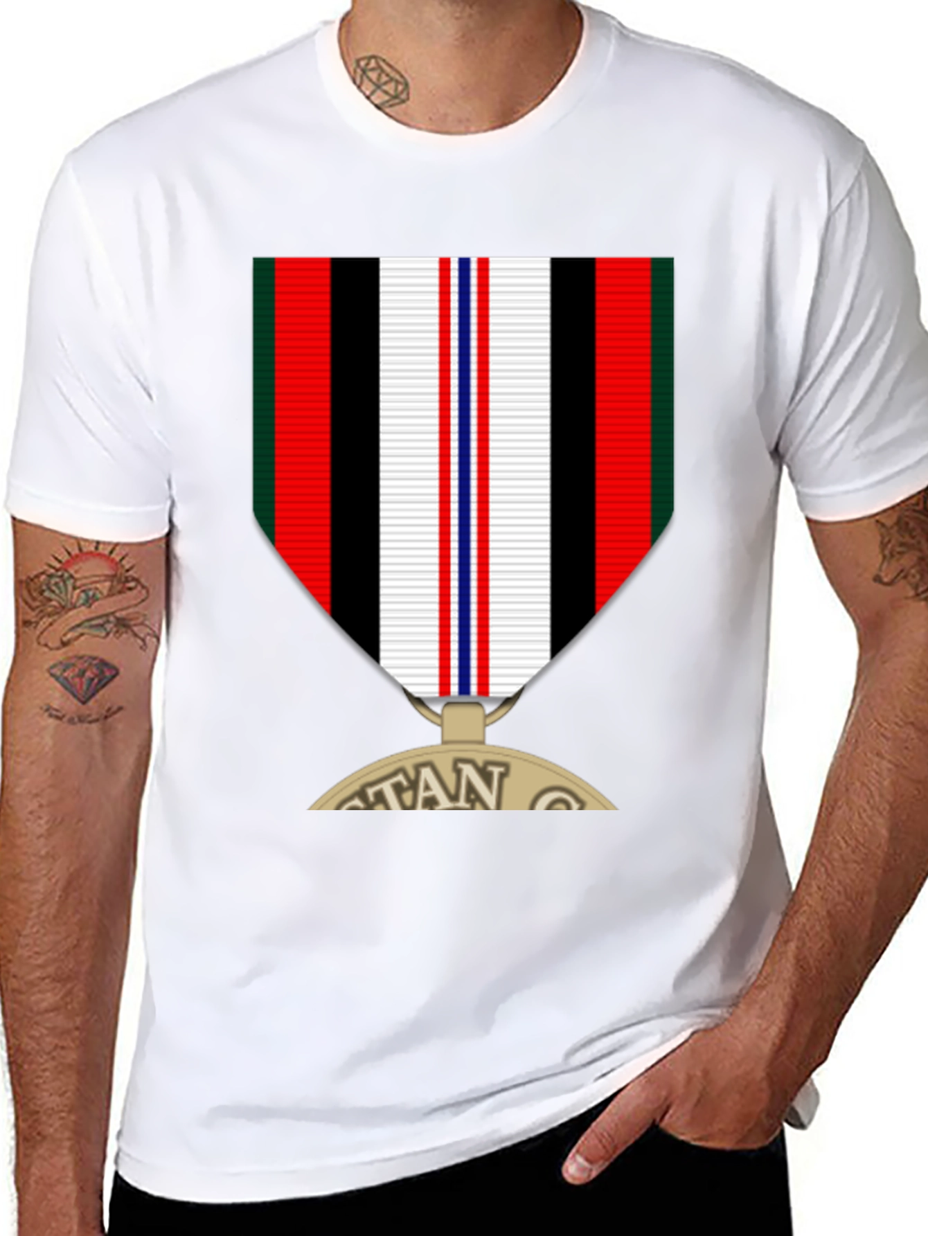Veteran Medal Graphic Tee - Black Crew Neck T-Shirt