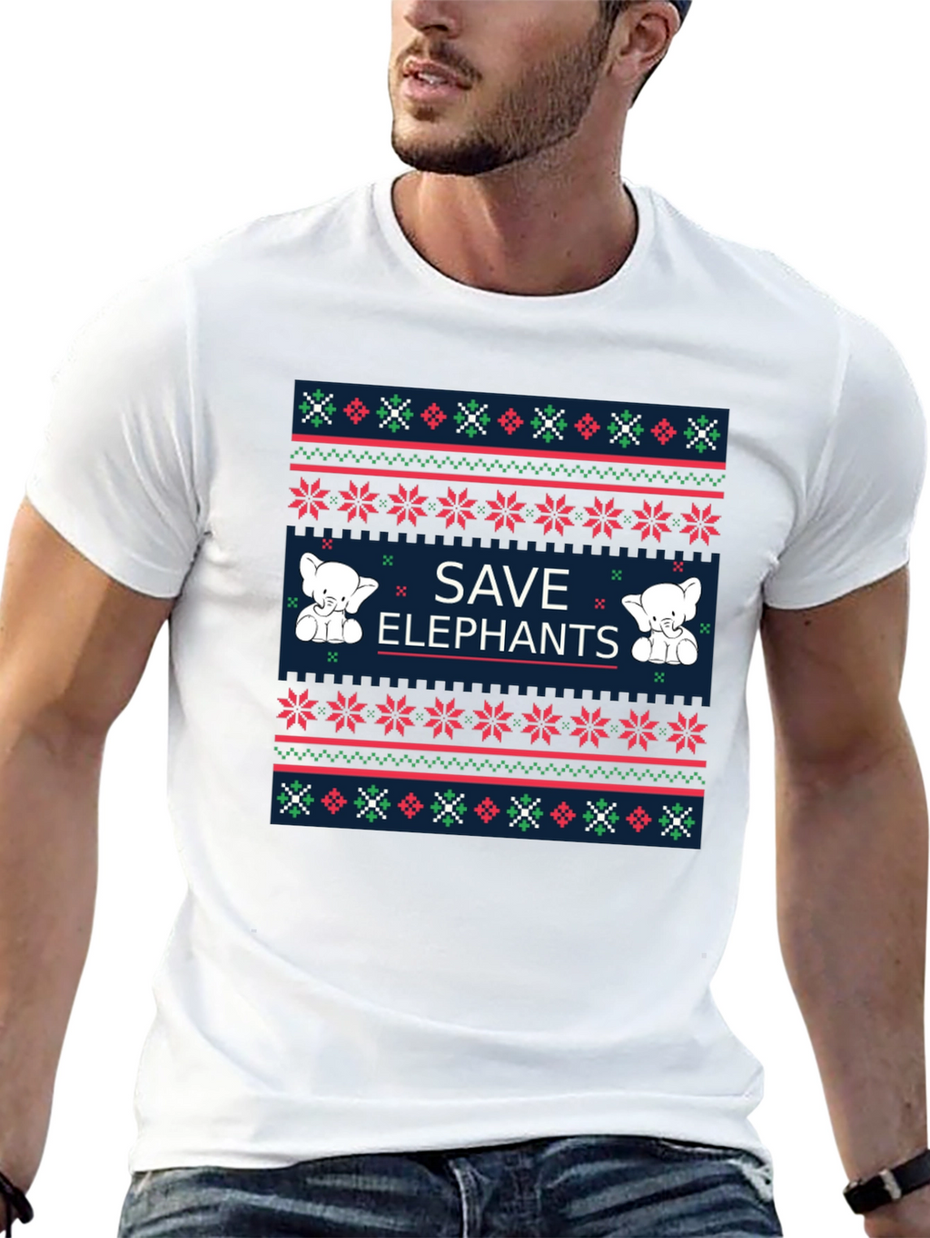 Save Elephants Graphic Tee - Ugly Christmas Sweater Style