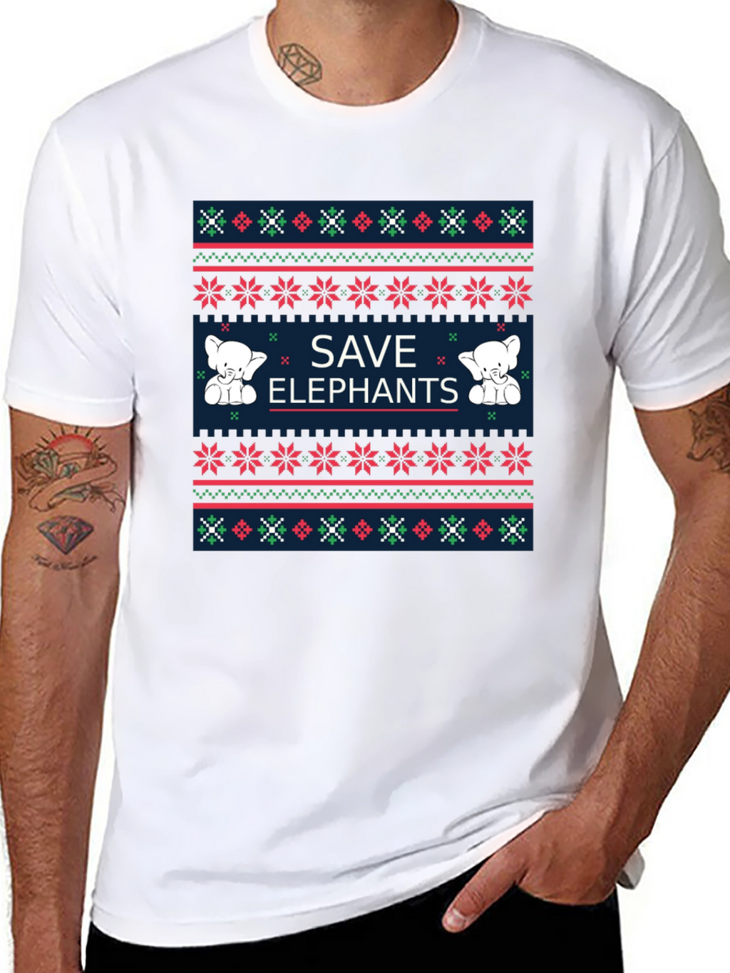 Save Elephants Graphic Tee - Ugly Christmas Sweater Style