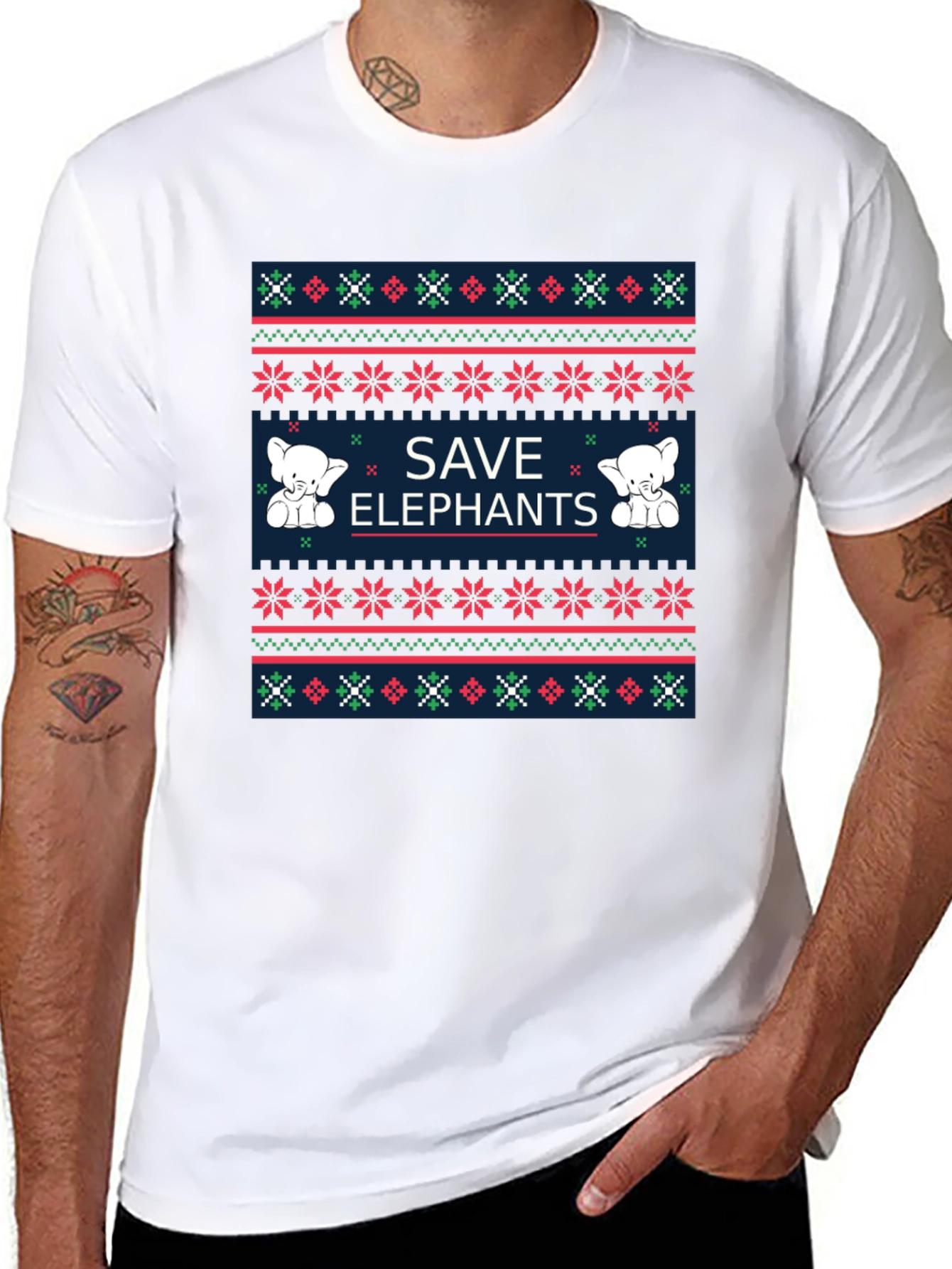 Save Elephants Graphic Tee - Ugly Christmas Sweater Style