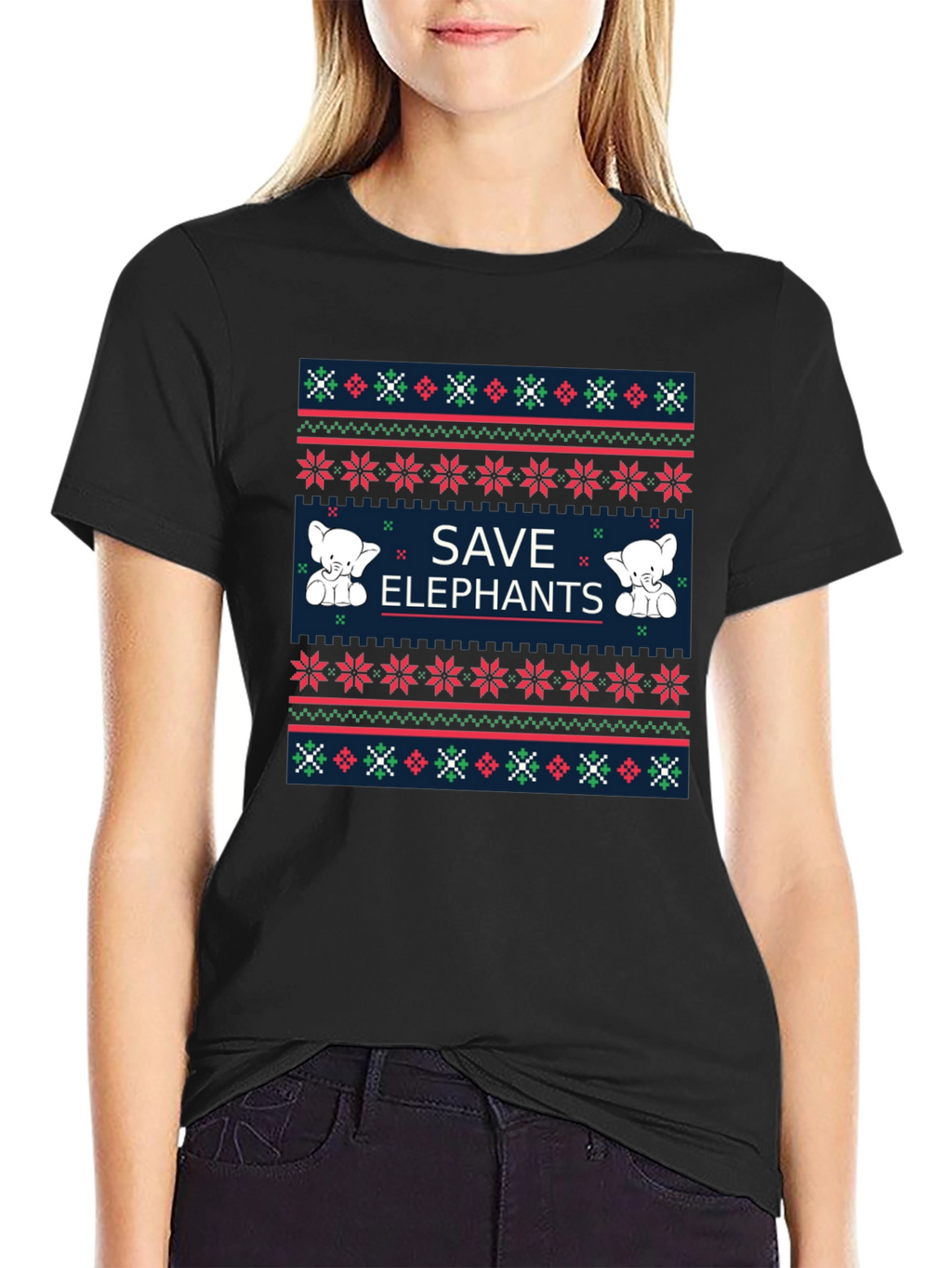 Save Elephants Graphic Tee - Ugly Christmas Sweater Style