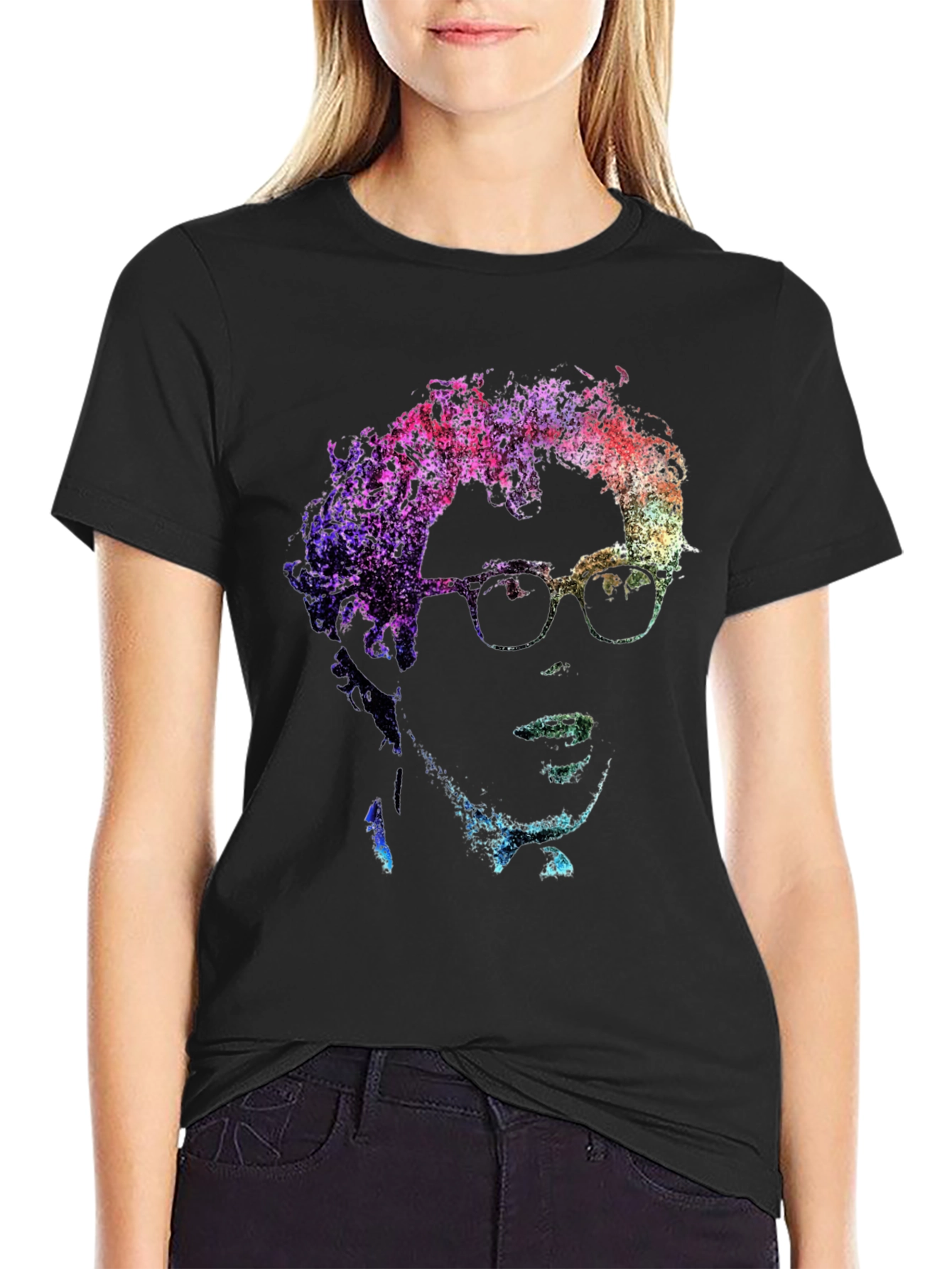 Abstract Portrait Graphic Tee - Soft Black Cotton Casual Shirt