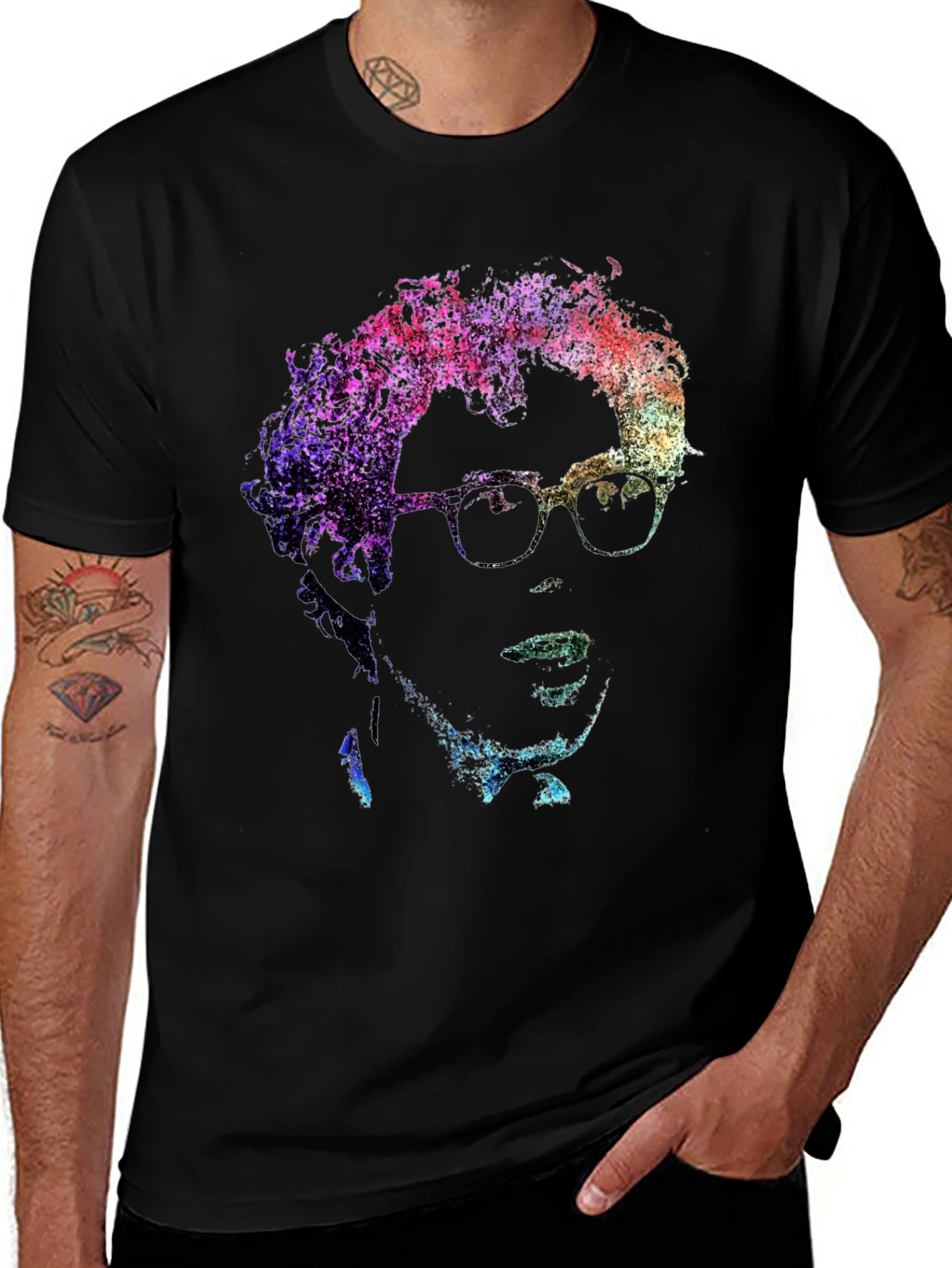 Abstract Portrait Graphic Tee - Soft Black Cotton Casual Shirt