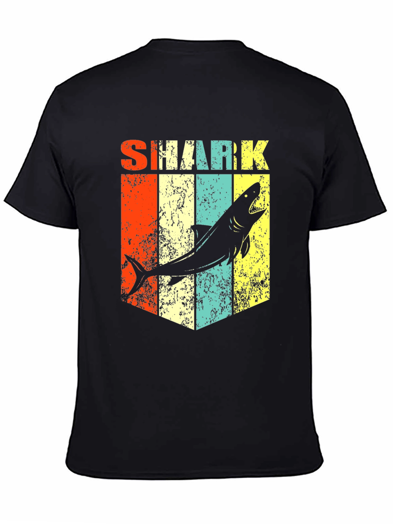 Retro Shark Graphic Tee - Stylish Mens Black T-Shirt