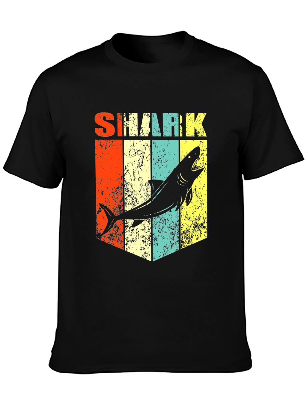 Retro Shark Graphic Tee - Stylish Mens Black T-Shirt