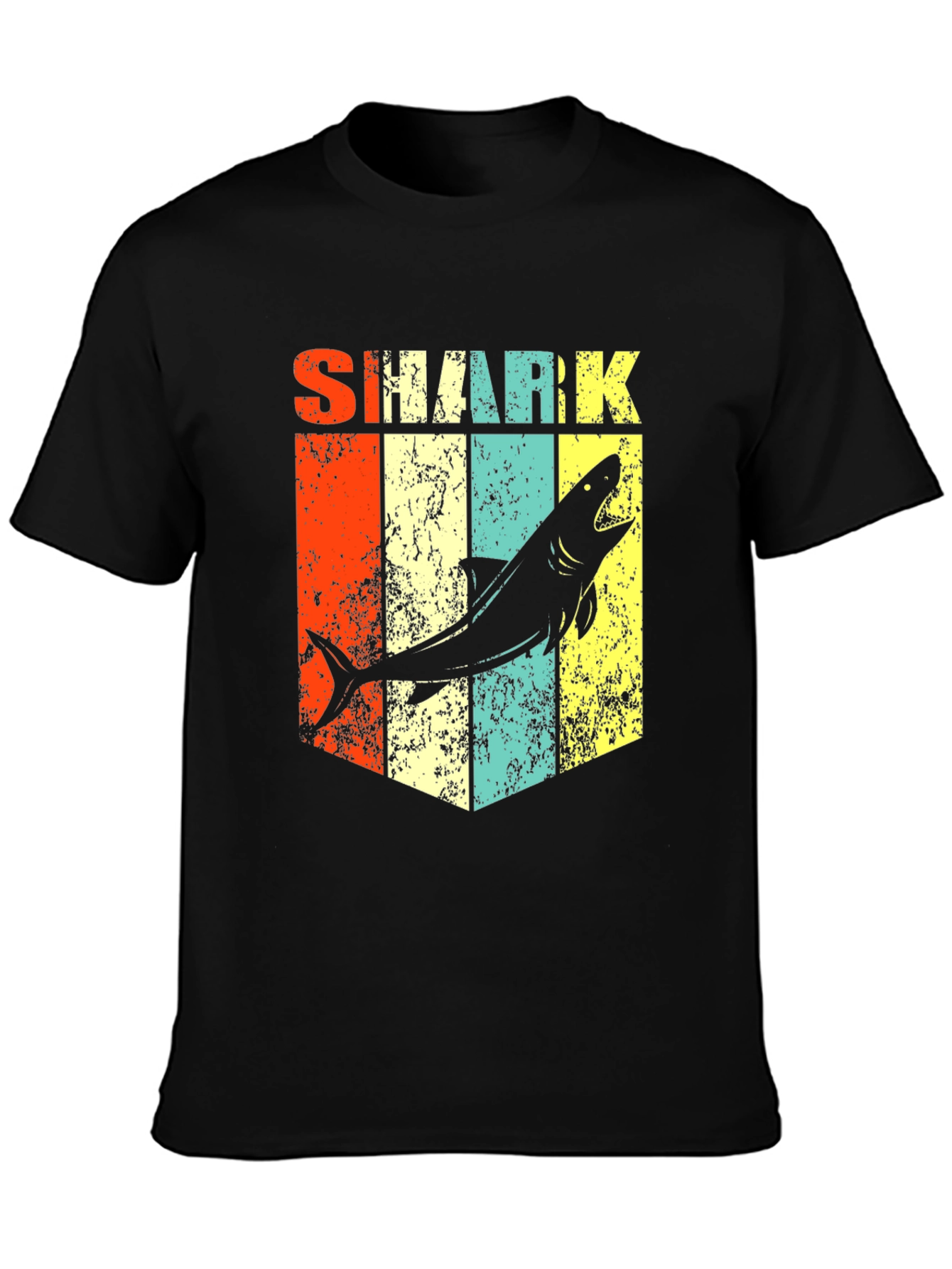 Retro Shark Graphic Tee - Stylish Mens Black T-Shirt