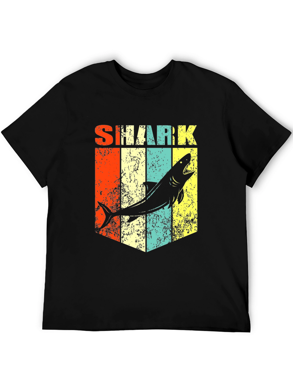 Retro Shark Graphic Tee - Stylish Mens Black T-Shirt