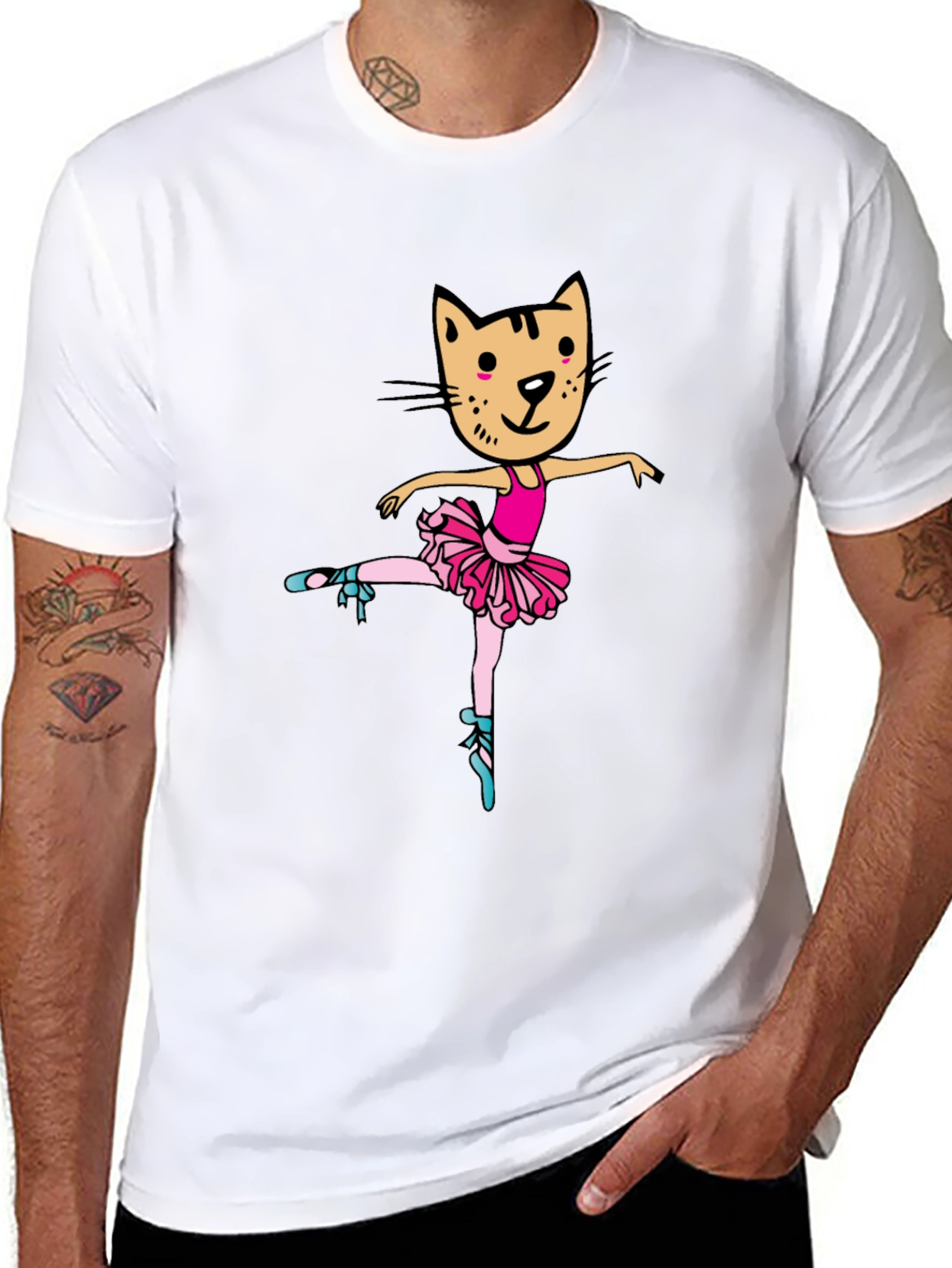 Cat Ballerina Graphic Tee - Black Unisex T-Shirt