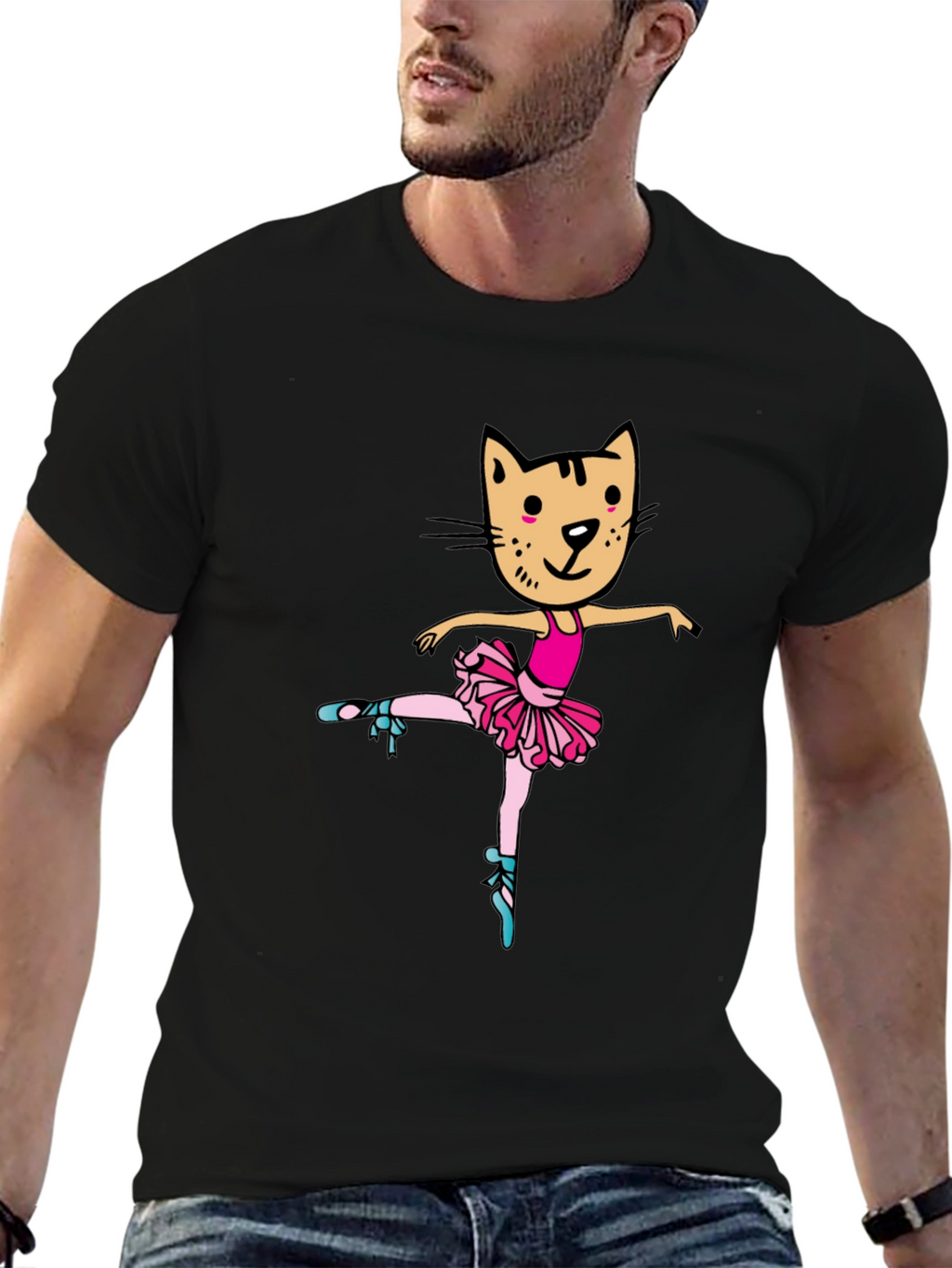 Cat Ballerina Graphic Tee - Black Unisex T-Shirt