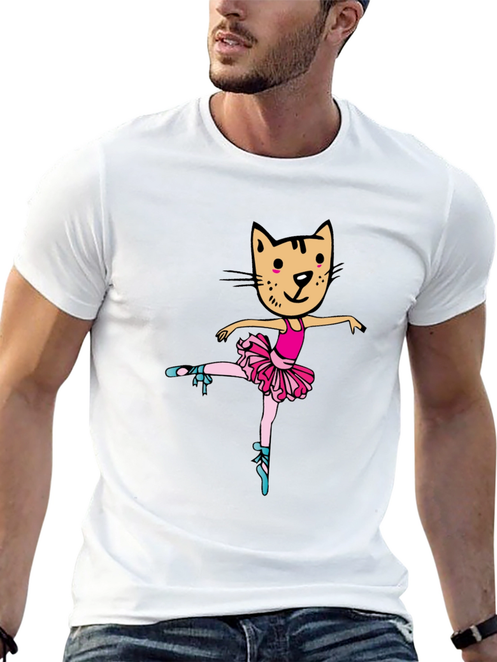 Cat Ballerina Graphic Tee - Black Unisex T-Shirt