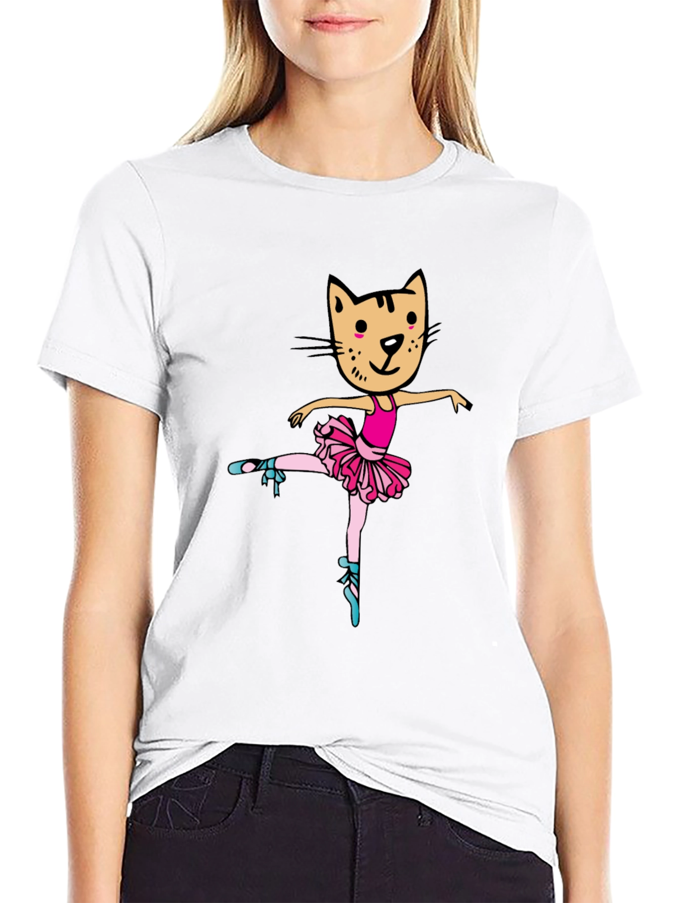 Cat Ballerina Graphic Tee - Black Unisex T-Shirt