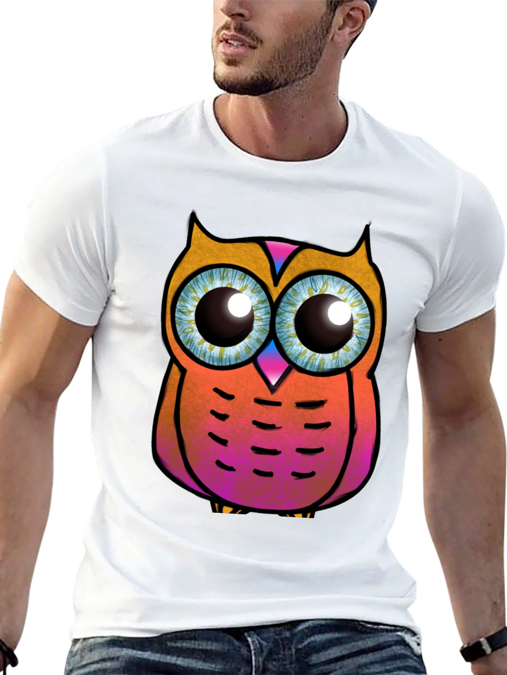 Funky Owl Graphic Tee - Black Cotton T-Shirt