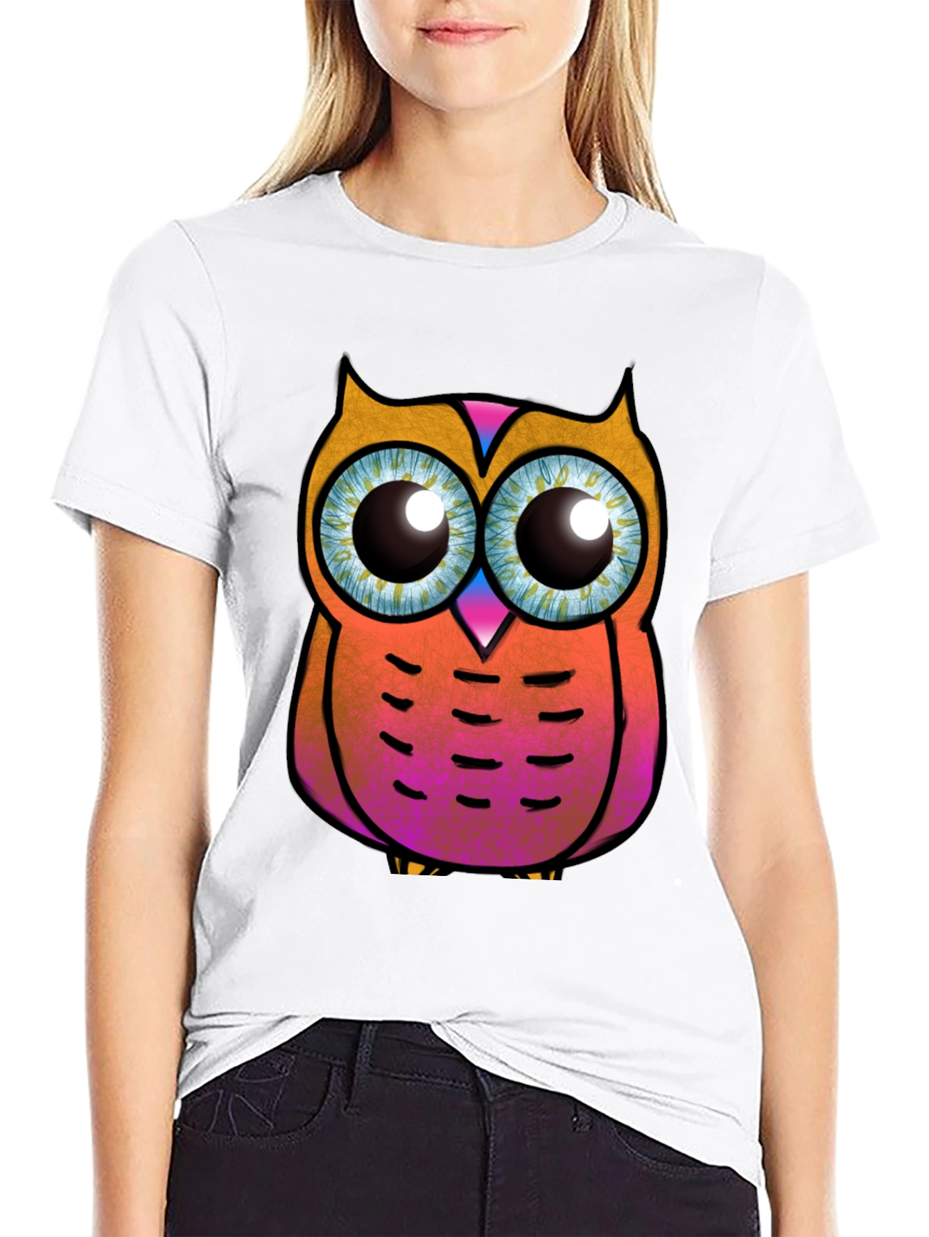 Funky Owl Graphic Tee - Black Cotton T-Shirt