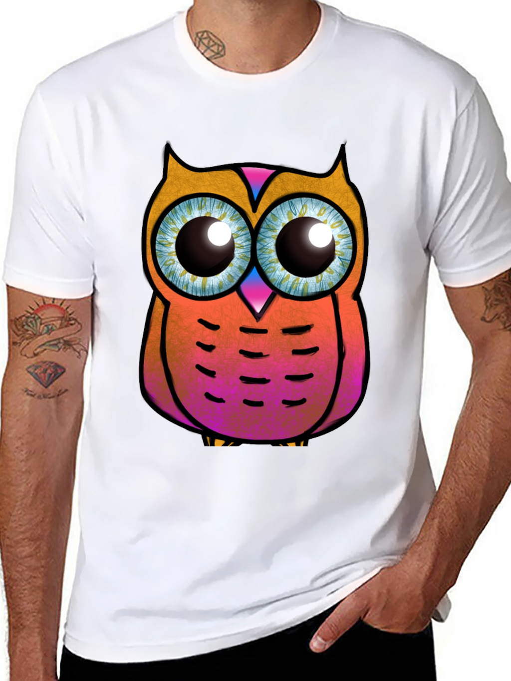 Funky Owl Graphic Tee - Black Cotton T-Shirt