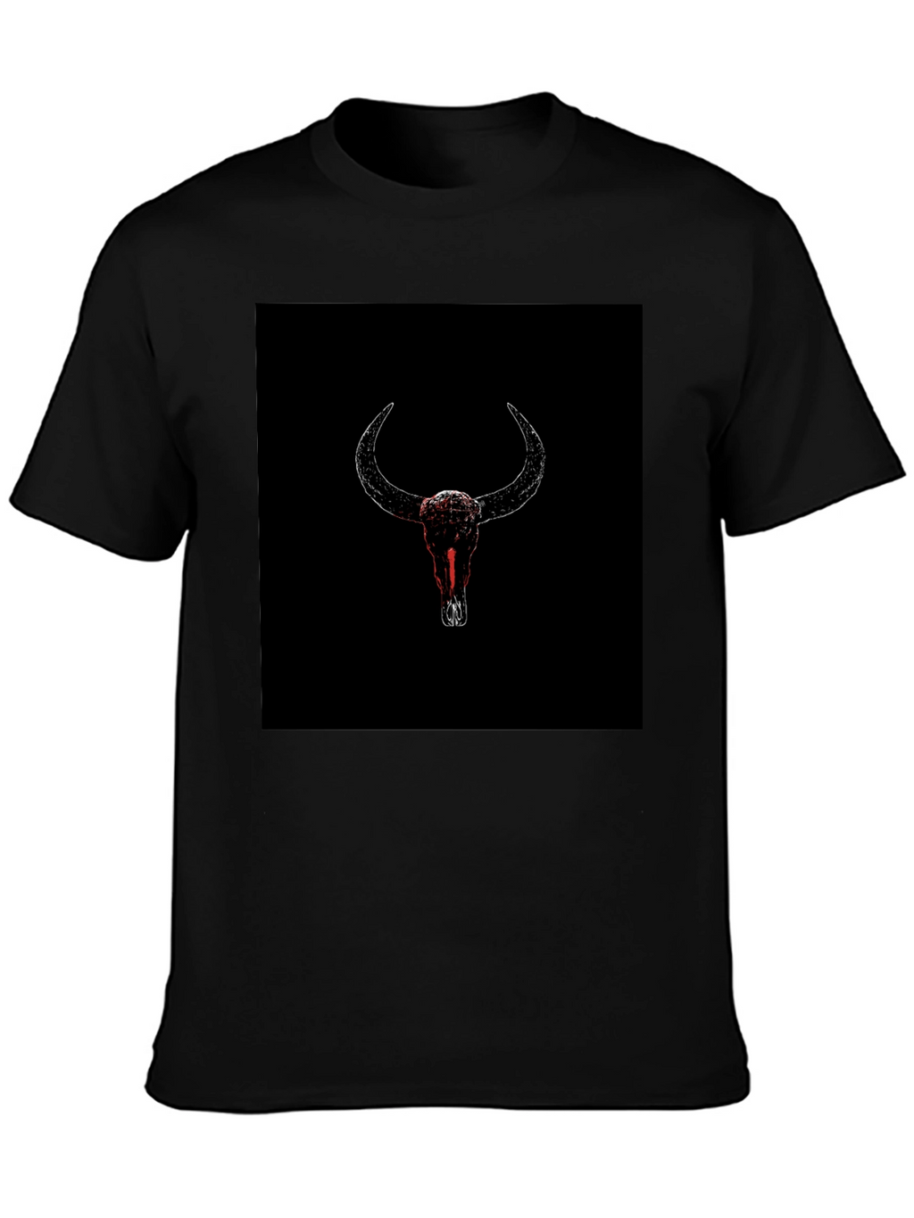 Black T-Shirt with Bull Skull Graphic